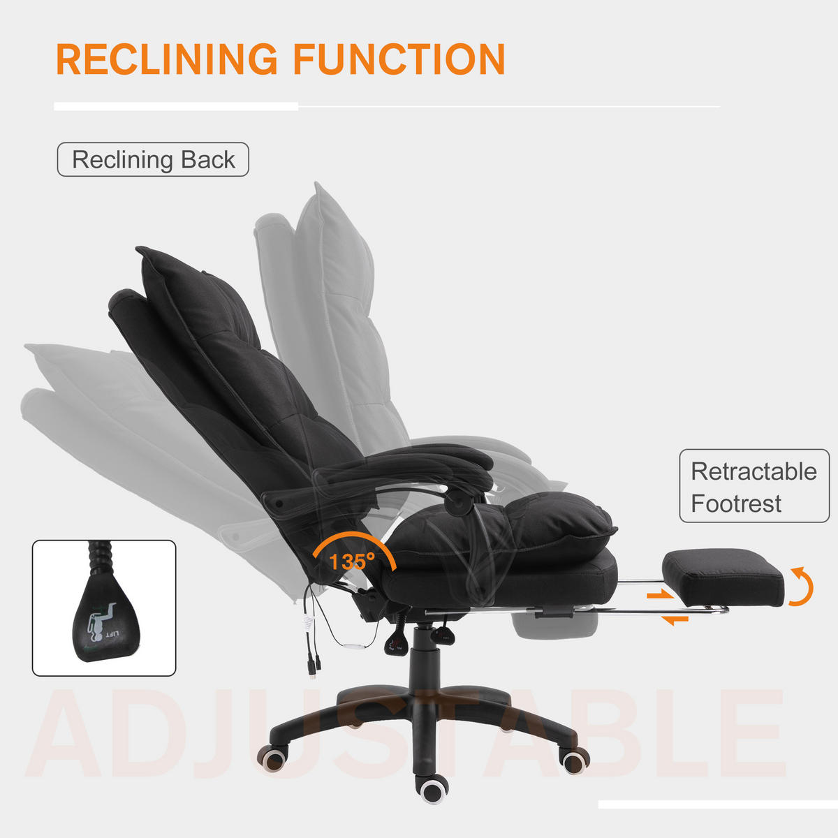 BÜROSTUHL mit Massagefunktion, Ergonomischer Schreibtischstuhl, Schwarz - Schwarz, Kunststoff (62/130/70cm) - Vinsetto