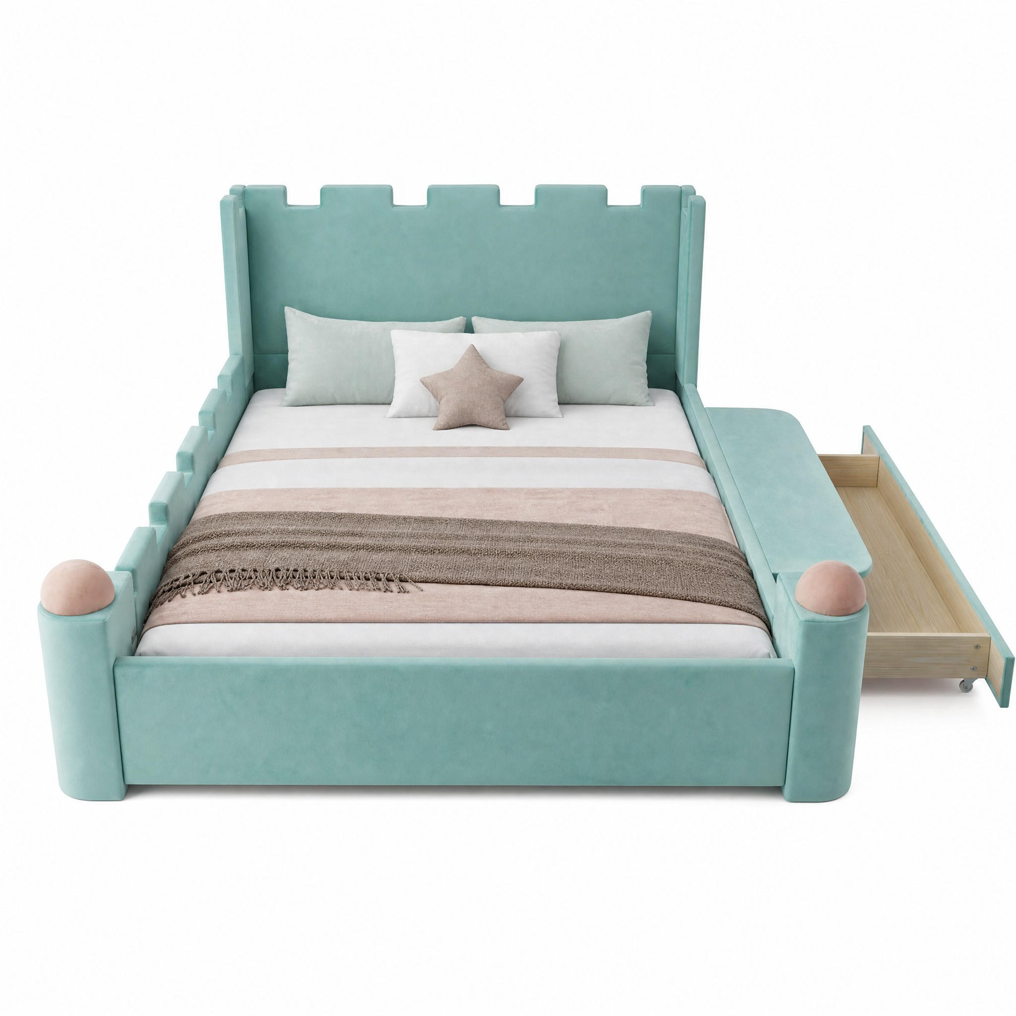 POLSTERBETT Kinder 140x200 cm mit Schublade und Ablage Blue-Green - Blau, Holz (140/200cm) - Meubliv