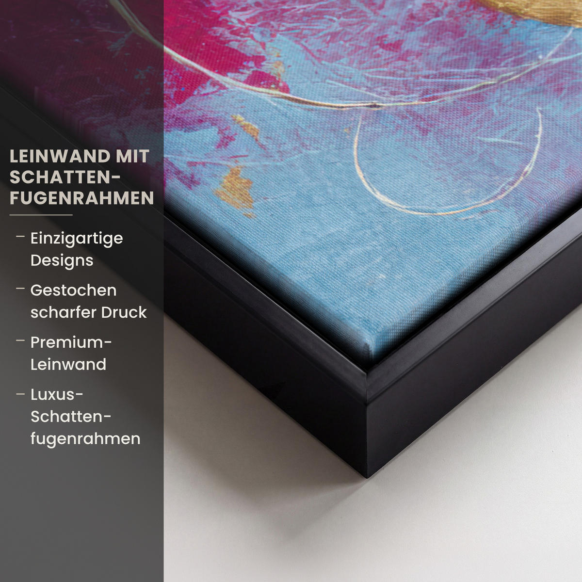 LEINWAND Bilder mit Rahmen - Kreise - Gold - Abstrakt - 50x50 - Blau, Textil (50/50cm) - MuchoWow