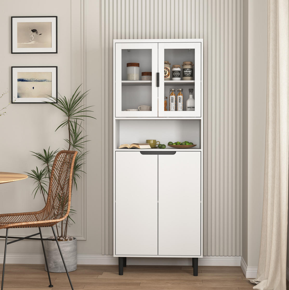 VITRINE 60/35/160 cm aus MDF mit Glastüren verstellbarem Einlegeboden und Kippschutz, Weiß - Weiß, Holzwerkstoff (60/160/35cm) - Redom