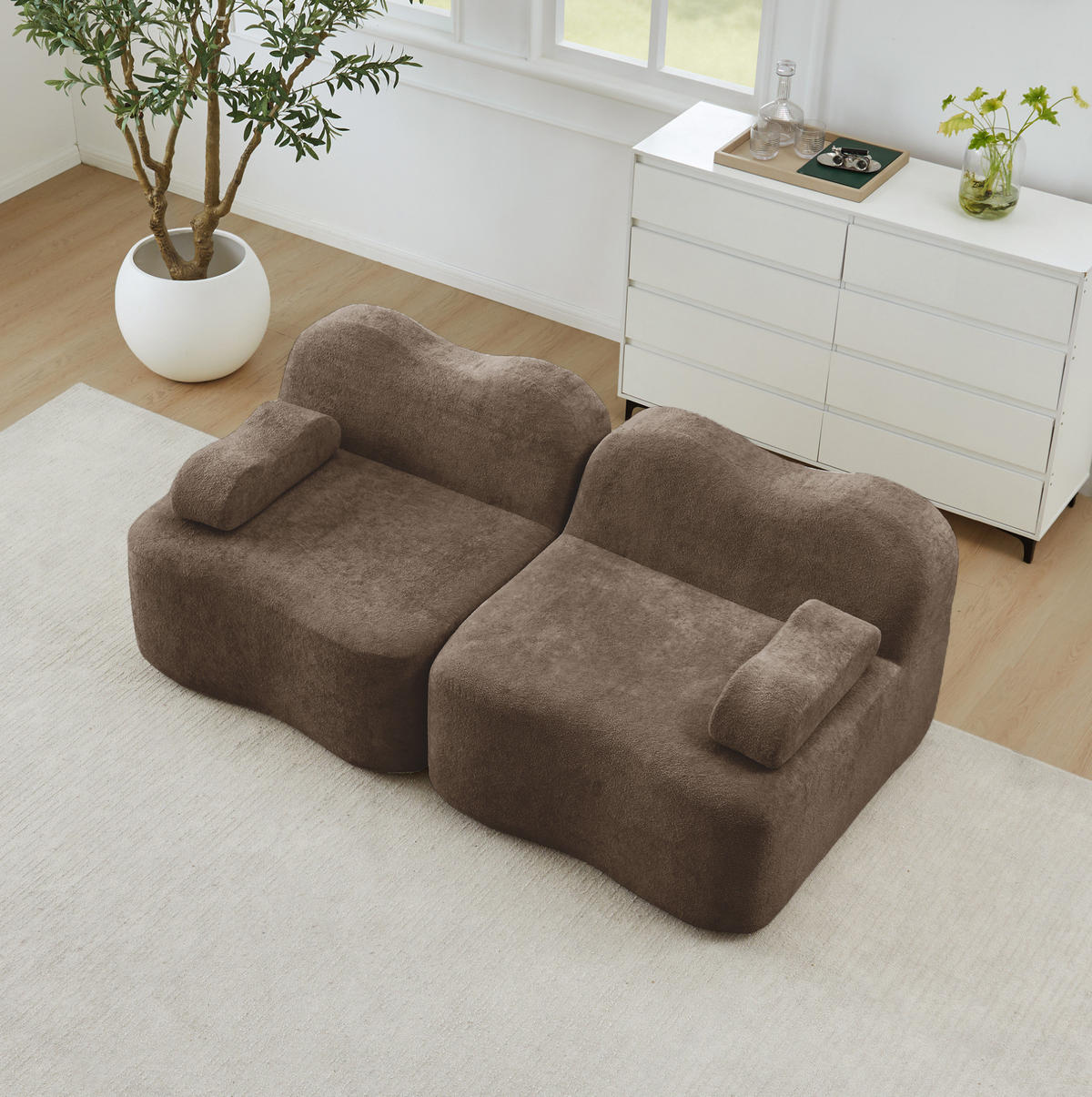 2-SITZER Sofa aus Samt Braun ohne Montage mit tiefer Sitzfläche und beweglichen Armlehnenkissen - Braun, Textil (192/70/98cm) - Modfu