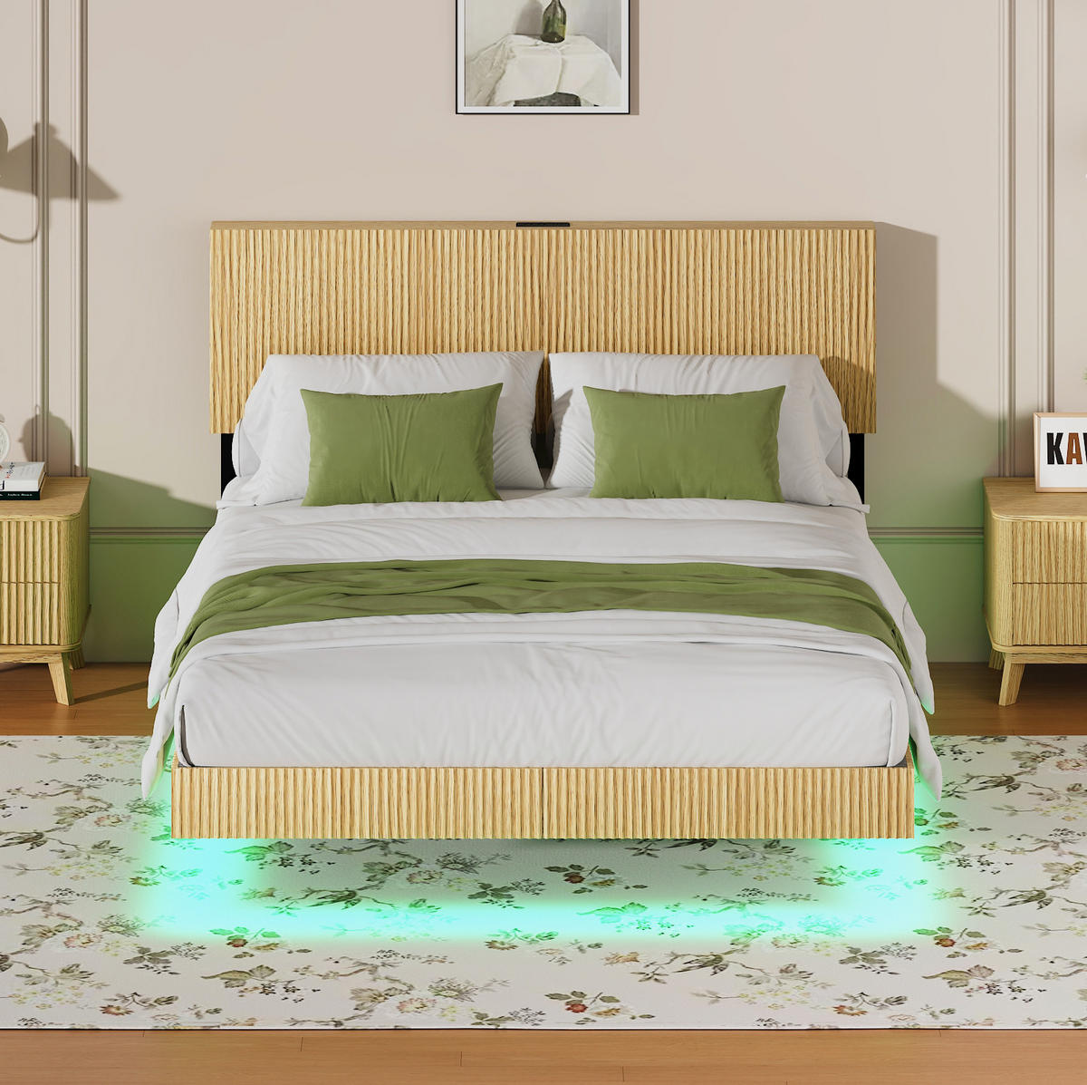 ETAGENBETT 140/200 cm aus Metall und Spanplatte mit LED, Natur - Naturfarben, Metall (140/200cm) - OKMYHOME
