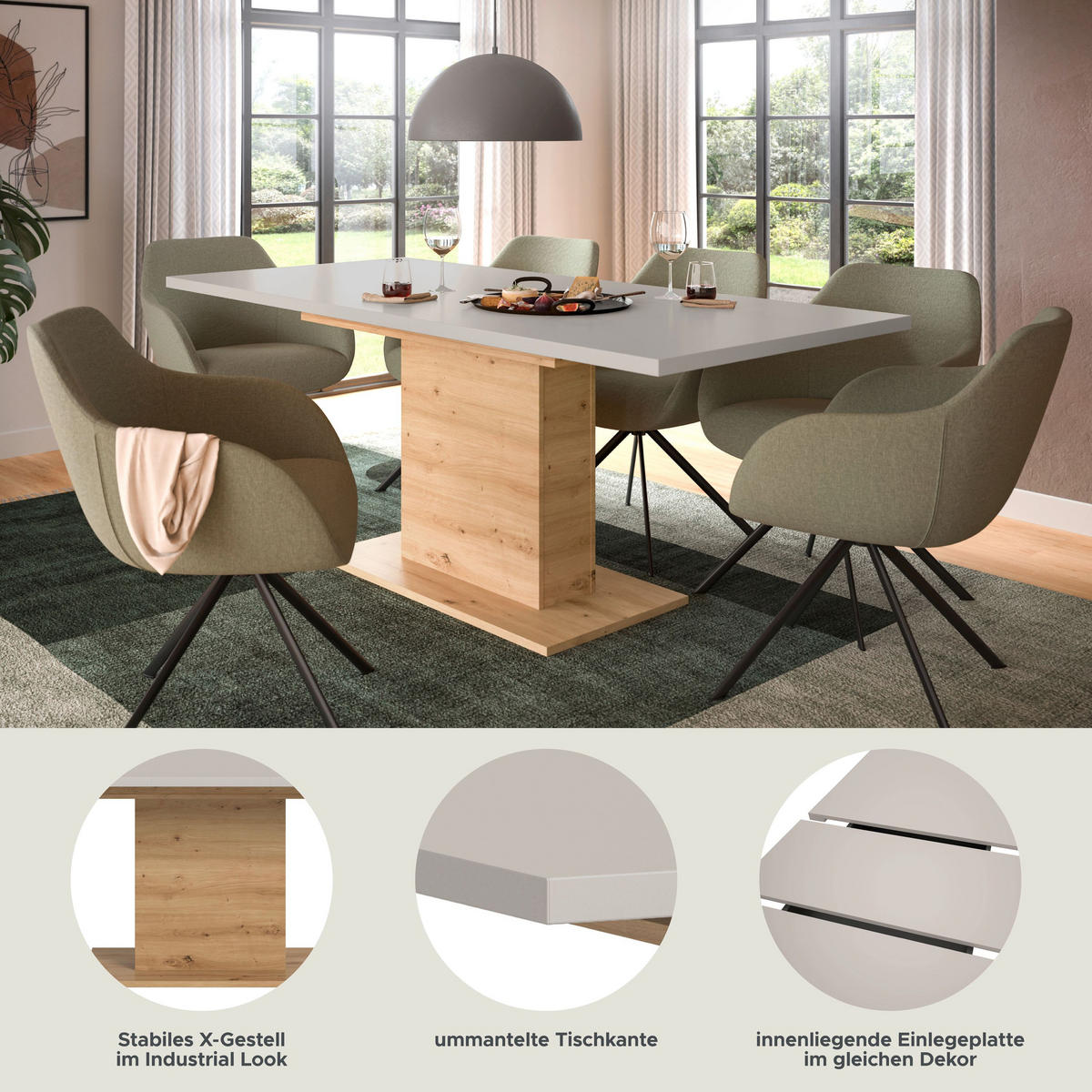 ESSTISCH MOTION (B/H/T: ca. 150/76/90 cm) in Artisan Eiche Nachbildung/Kaschmir - Eiche Artisan, Holzwerkstoff (90/150/76cm)