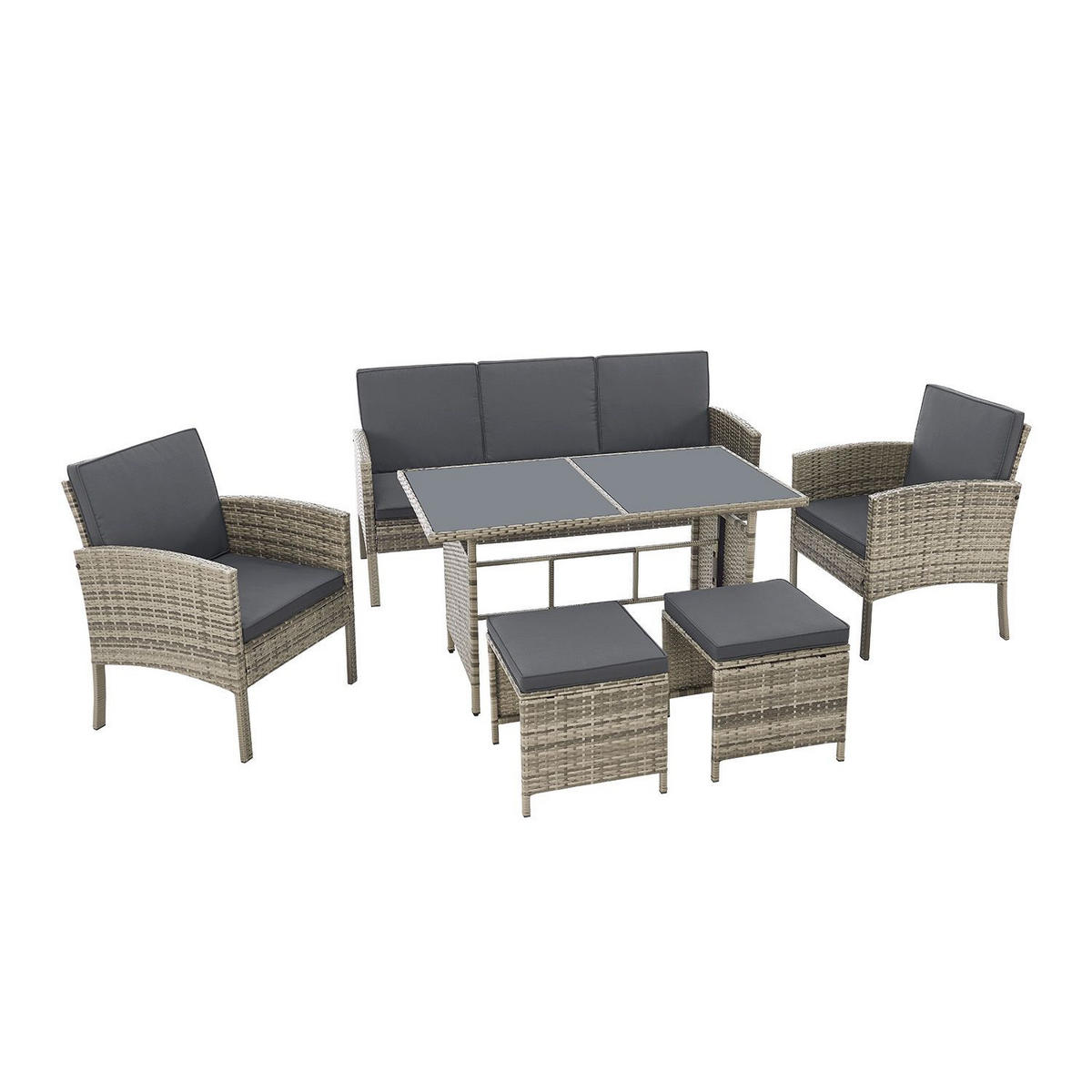 SITZGRUPPE Turin dunkelgrau Polyrattan - Grau, Kunststoff - Juskys