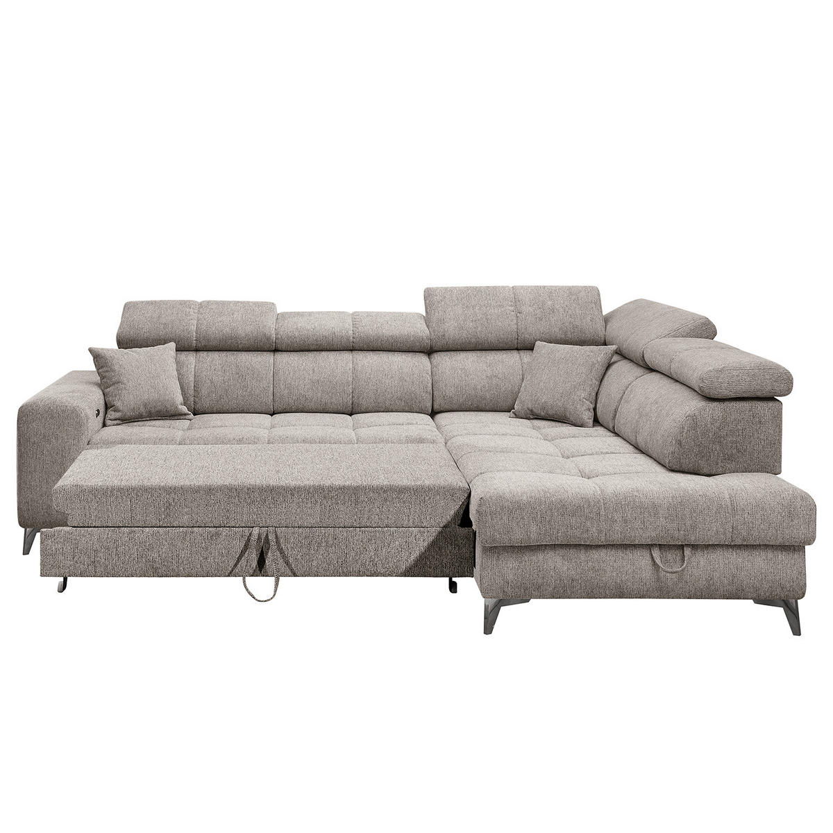 ECKSOFA mit Schlaffunktion - Webstoff - Taupe/Schwarz, Kunststoff/Textil (282/198cm) - home24