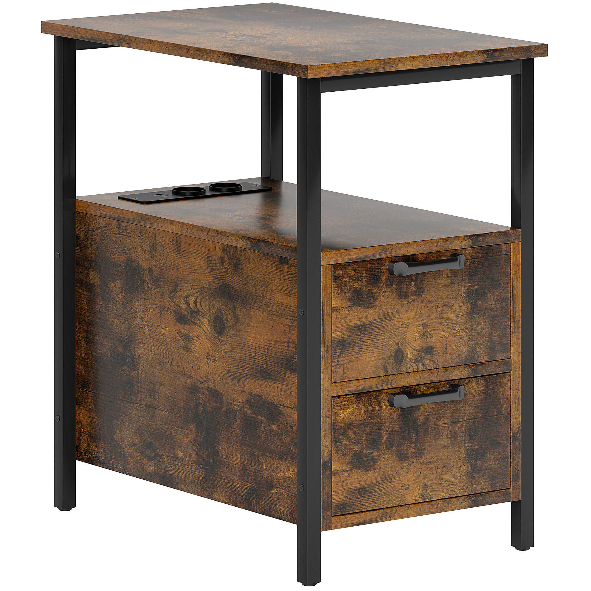 BEISTELLTISCH 55/35/58,5 cm mit Ladestation, 2 Schubladen und offenem Fach, Holzwerkstoff/Metall, Braun - Braun, Holzwerkstoff (55/35/58.5cm) - Redom