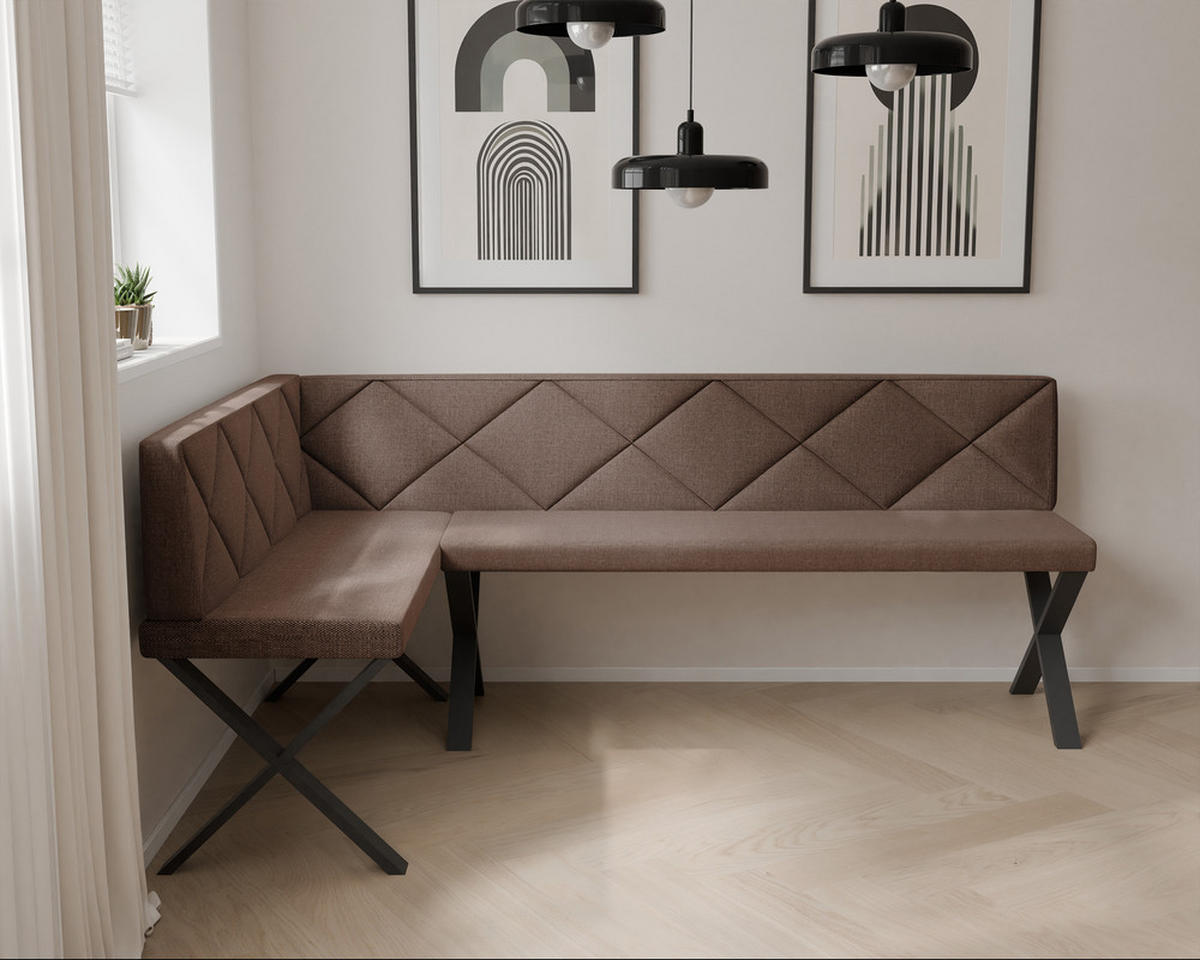 ECKBANK links VERO X Webstoff gesteppt, 142/196 cm Braun - Braun, Textil/Metall (142/196cm) - Idohome