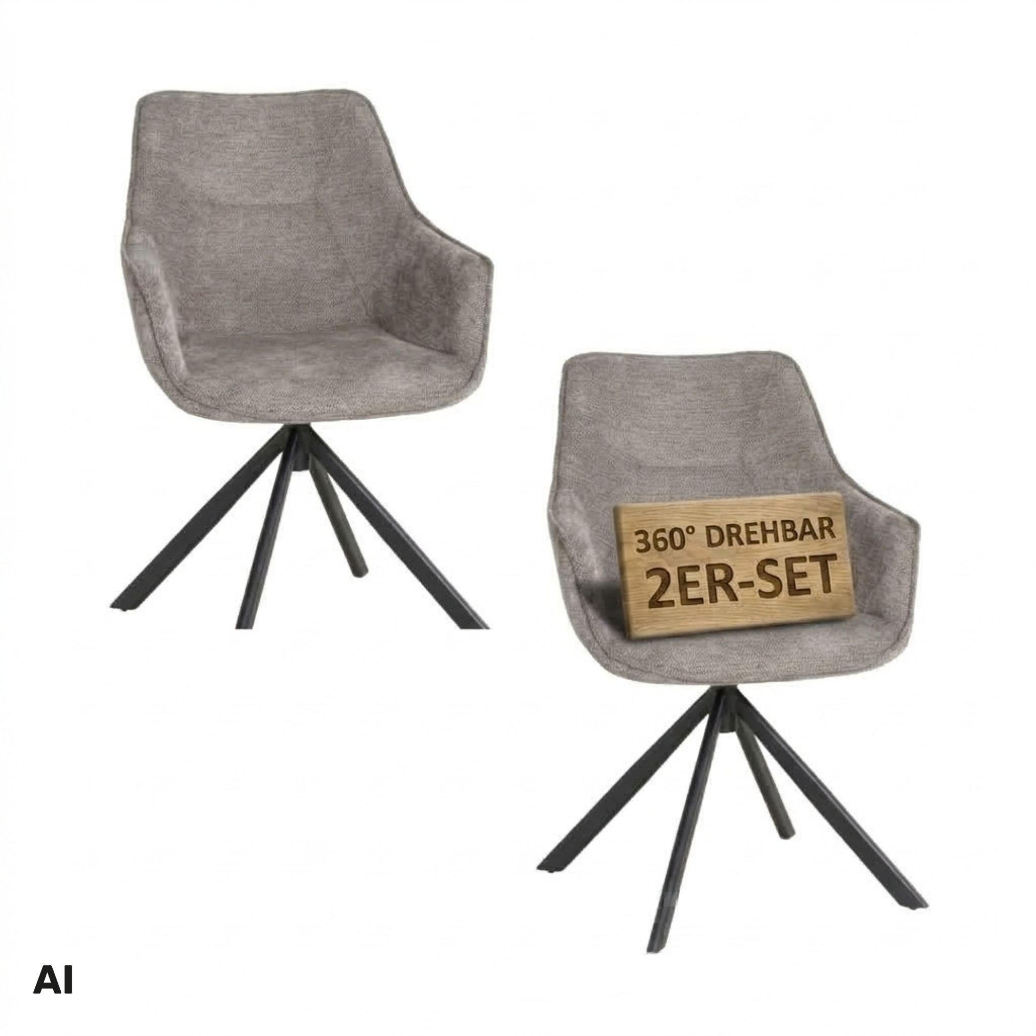 ESSZIMMERSTUHL 2er Set San Carlo hellgrau drehbar - Hellgrau/Schwarz, Textil/Metall (57/87/67cm) - Mr. Deko