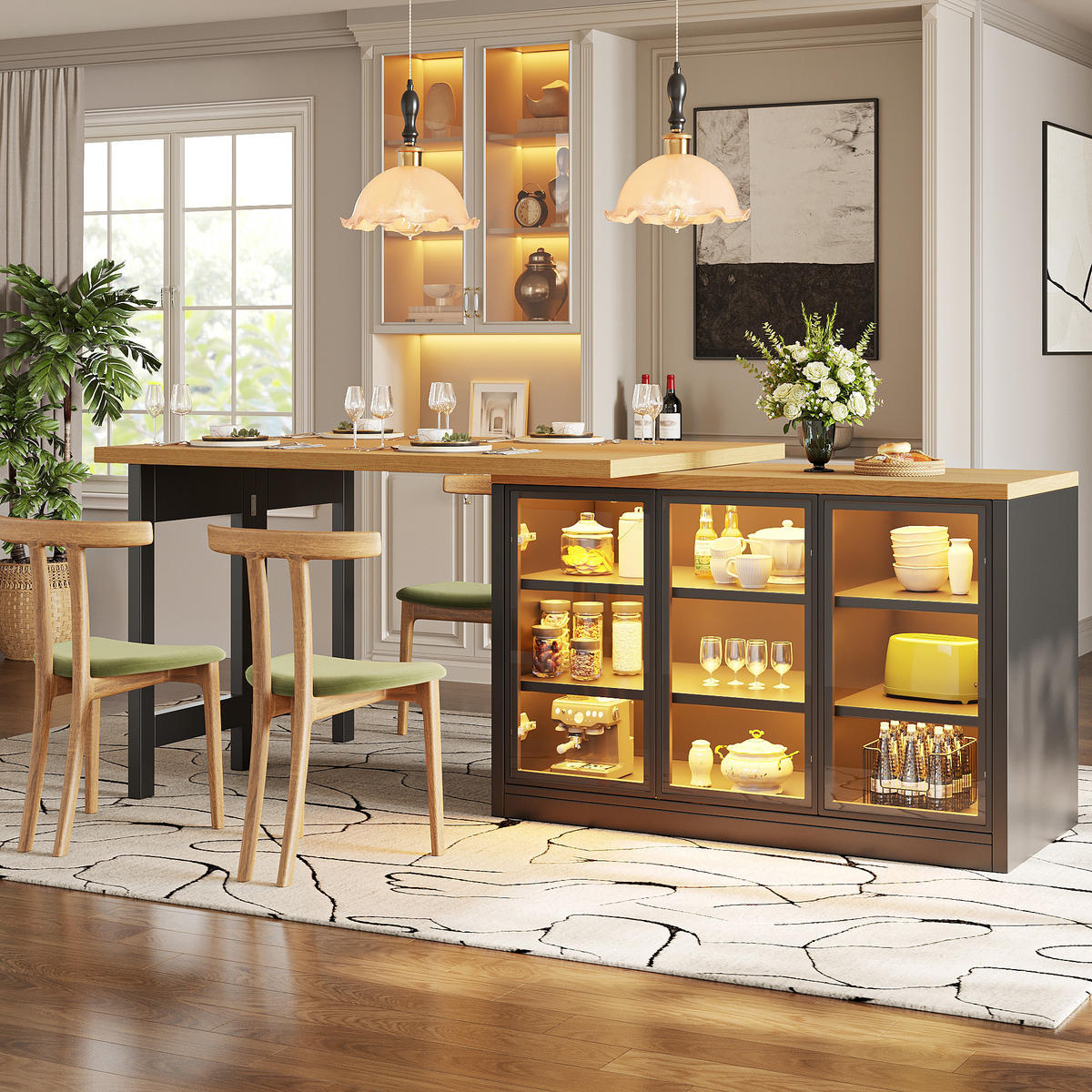 KÜCHENINSEL 360° Drehbar LED Stauraum Schwarz - Schwarz, Glas (120/72/40cm) - FLIEKS