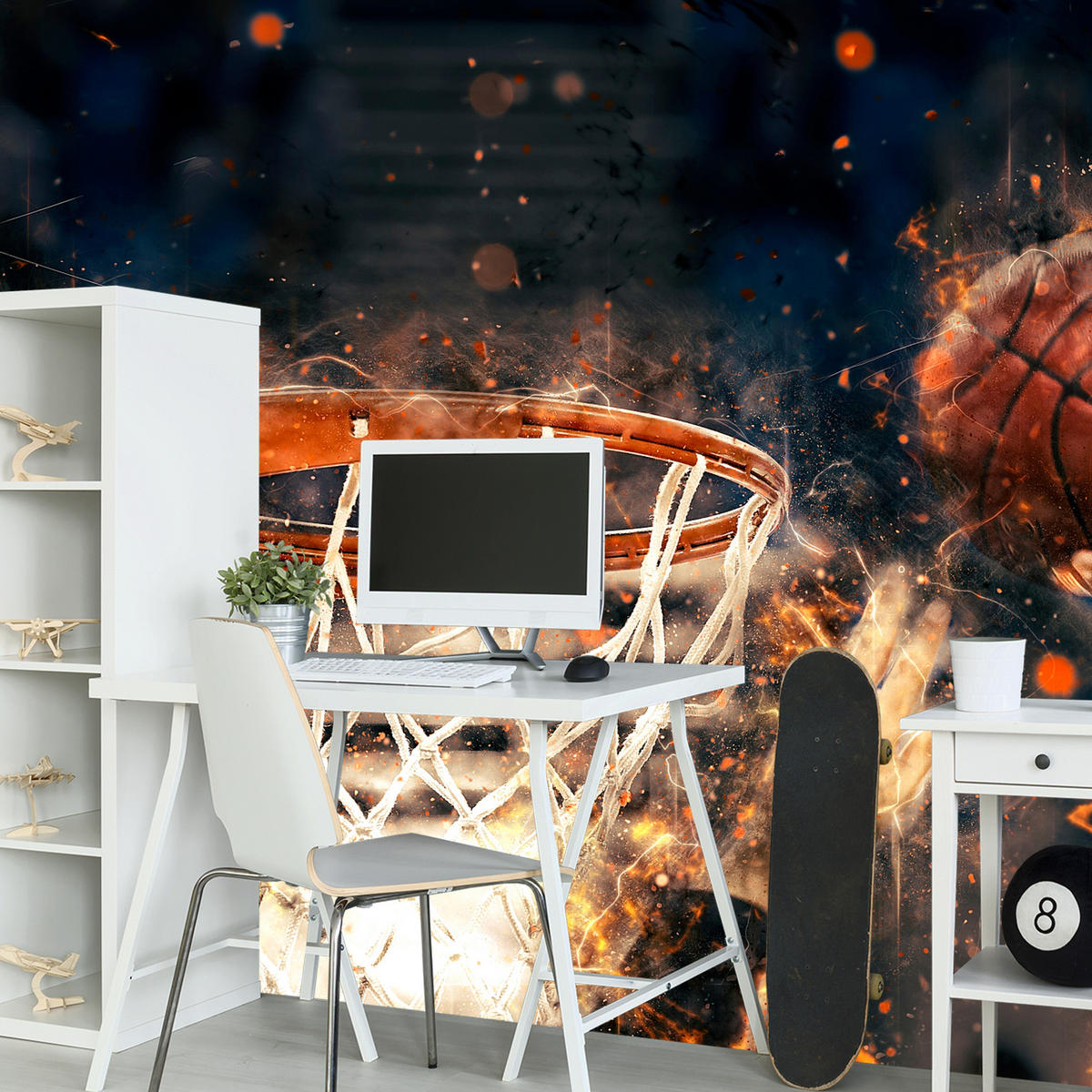 FOTOTAPETA Pre Študentskú Izbu Akvarel Basketbal Smeč Hráč Šport 150 x 105 cm - oranžová/hnedá, papier (150/105cm) - Muralo