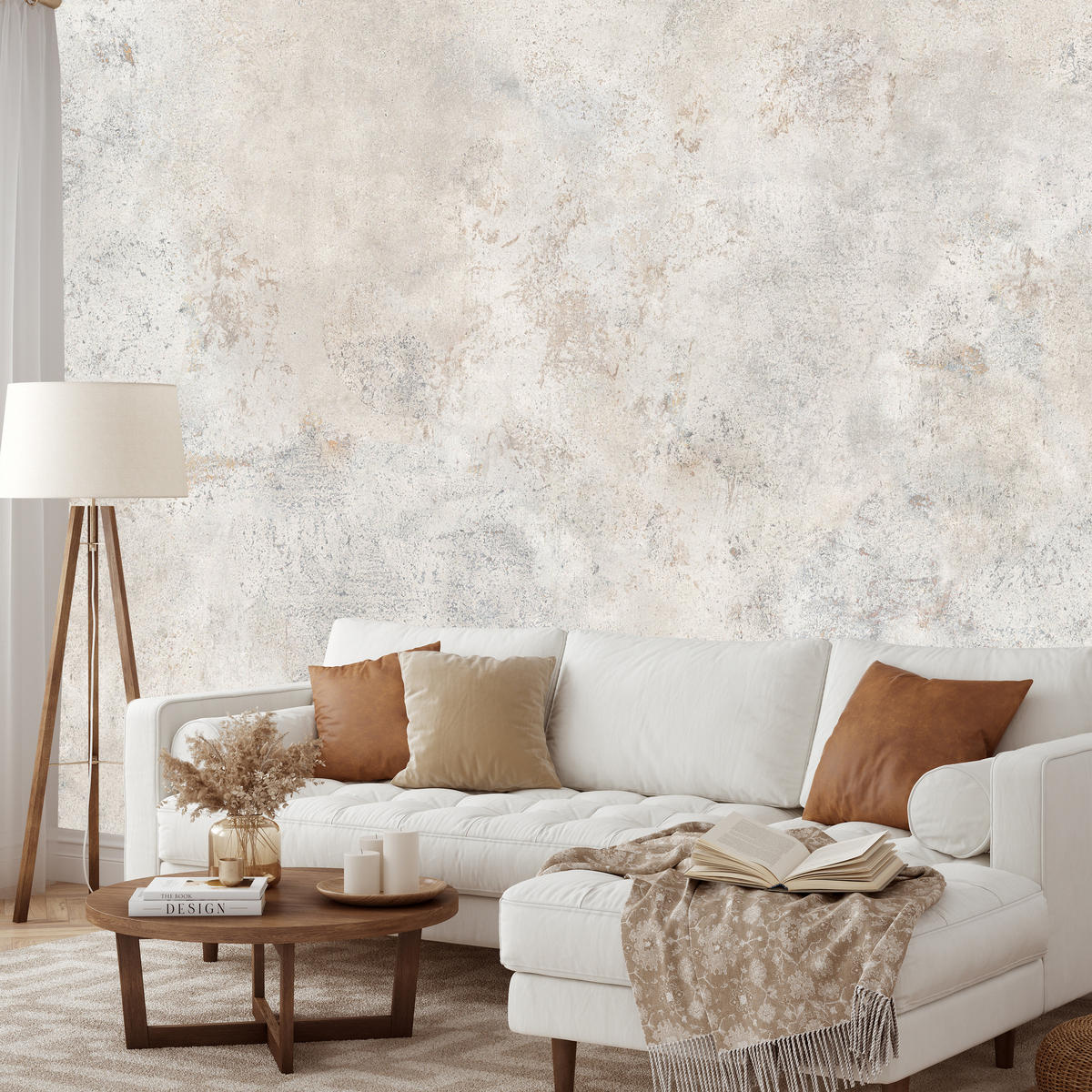 FOTOTAPETE für Wohnzimmer Grau Betonmuster Minimalismus 450x315 - Beige/Grau, Papier (450/315cm) - Muralo