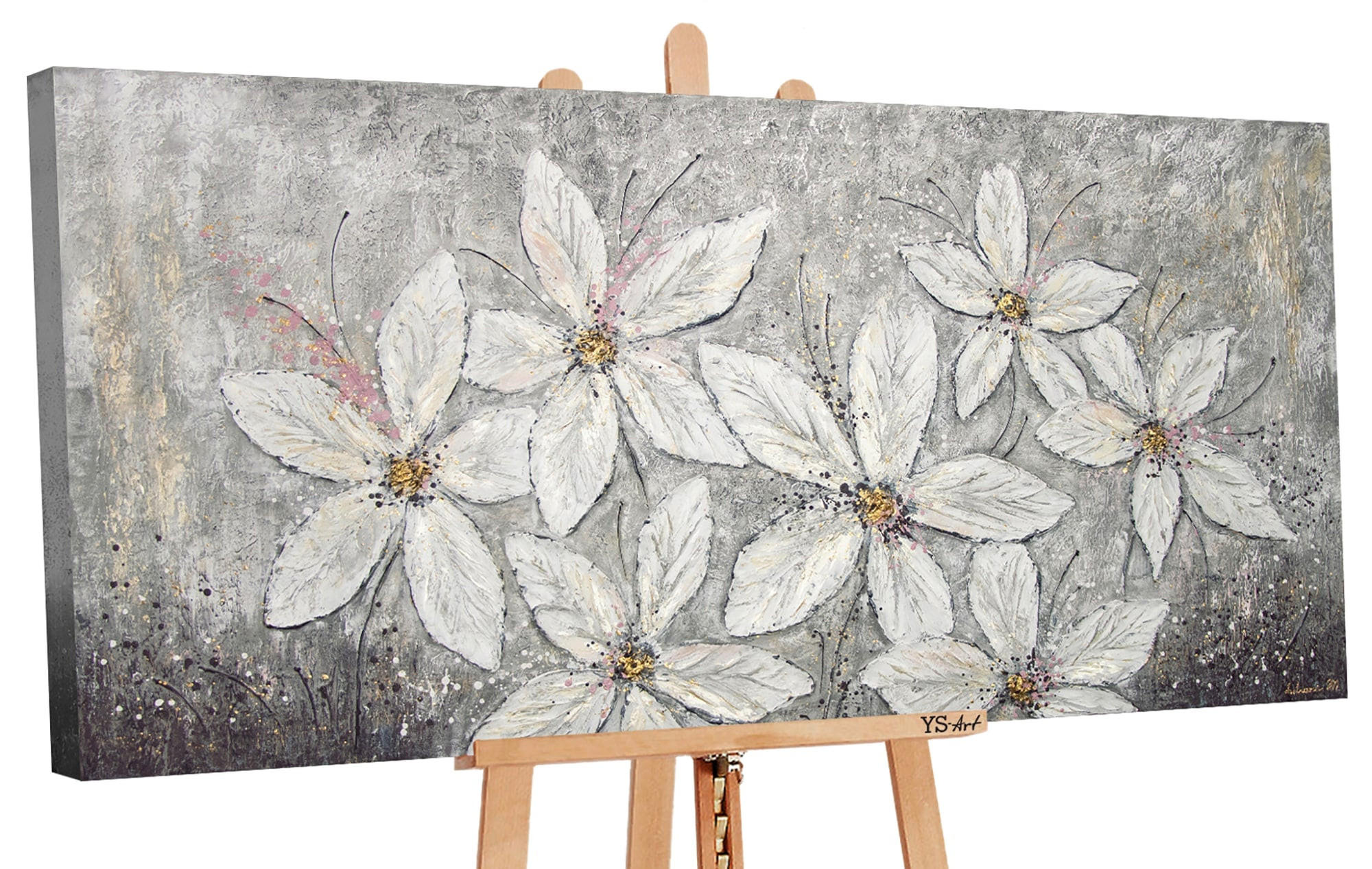 GEMÄLDE Blumenparadies auf Keilrahmen 160x80 cm - Weiß, Holz (160/80cm) - YS-art gallery