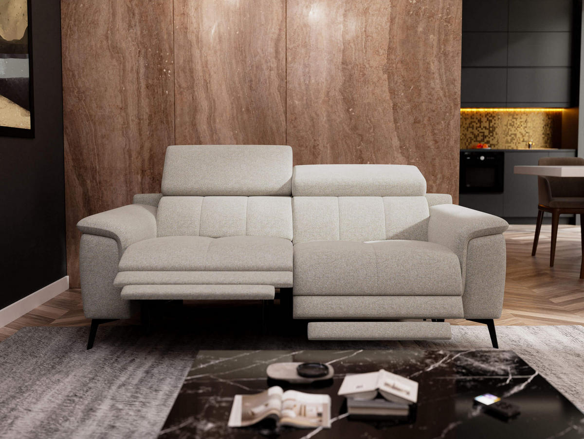 RELAXSOFA FIERO 3-Sitzer mit 2 Relaxfunktionen, hellgrau - Hellgrau/Schwarz, Holzwerkstoff/Textil (212/82/103cm) - Courtois Laville