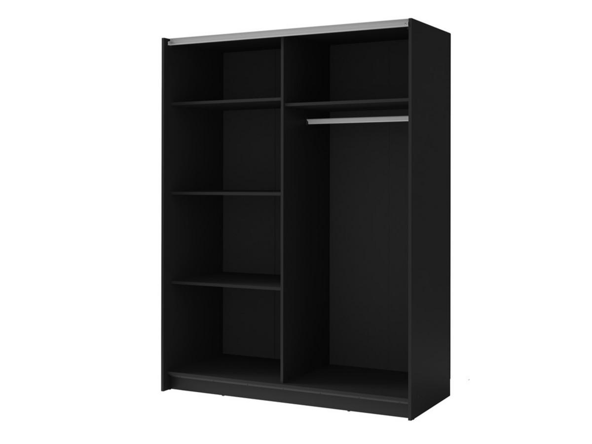 SCHIEBETÜRENSCHRANK DIVORA 10 -150,6×198,5×55 cm mit Spiegel, Regalen & Kleiderstange Schwarz - Schwarz, Holz/Holzwerkstoff (150.6/198.5/55cm) - Milaros Markt