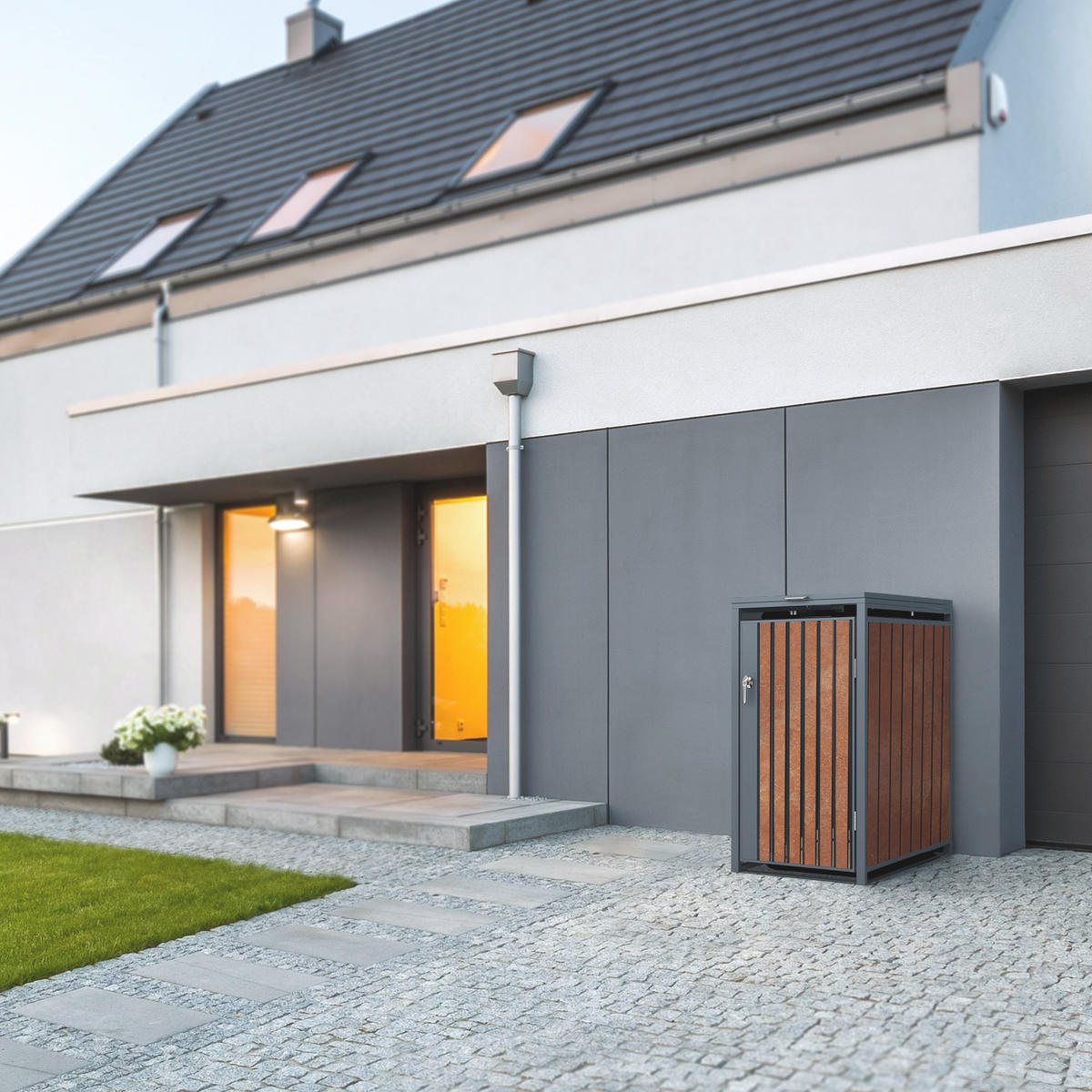 MÜLLTONNENBOX 3er Anthrazit-Rostoptik - Rotbraun, Metall (80/116.3/200cm) - ML-DESIGN