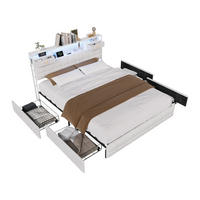 STAURAUMBETT 160/200 cm aus Samt, mit 4 seitlichen Schubladen + 2 Kopfteil-Schubladen, LED und USB-Anschluss, Beige - Beige, Holzwerkstoff (140/200cm) - Brevoria