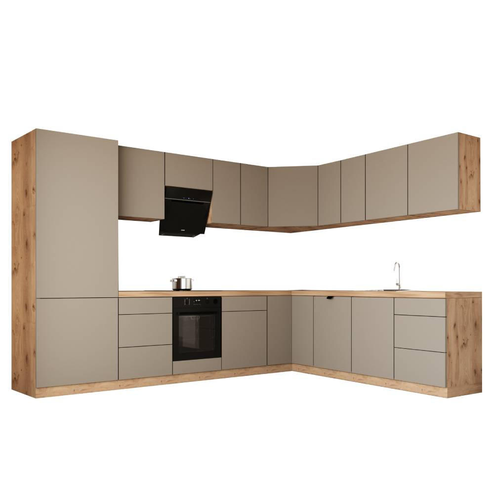 WINKELKÜCHE 320cm x 260cm- Langen KL14-M320 - in Beige/Matt - Beige, Holz/Holzwerkstoff (580/212/58cm)