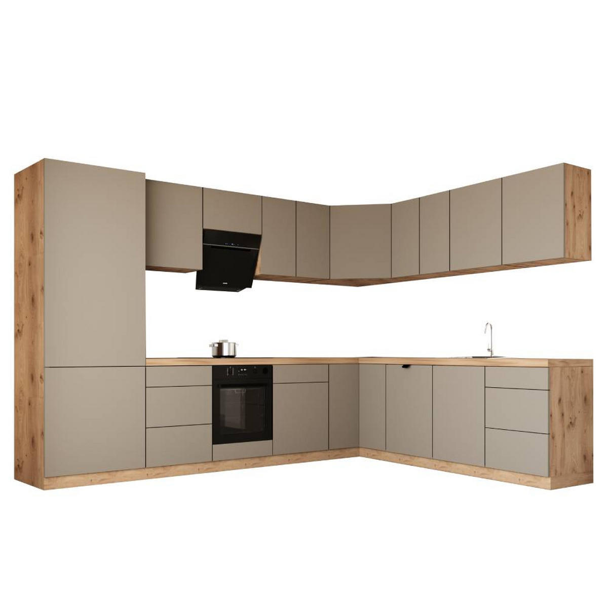 WINKELKÜCHE 320cm x 260cm- Langen KL14-M320 - in Beige/Matt - Beige, Holz/Holzwerkstoff (580/212/58cm)