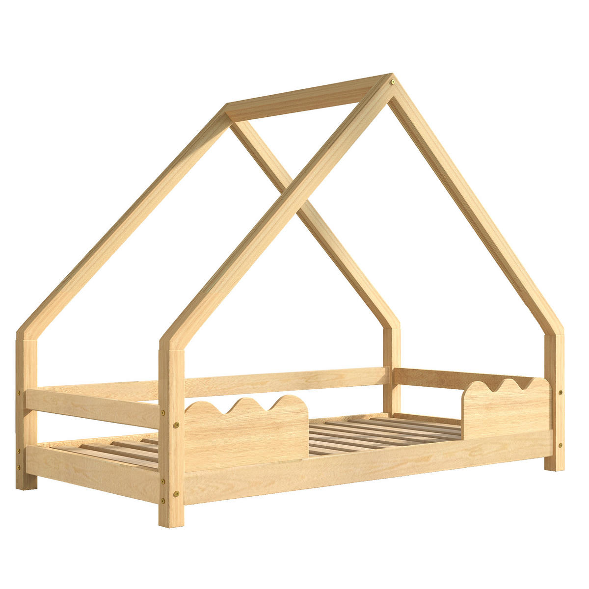 HAUSBETT 90x200 Kinderbett Rausfallschutz Jugendbett Massivholz Natur - Naturfarben, Holzwerkstoff (90/200cm) - FLIEKS