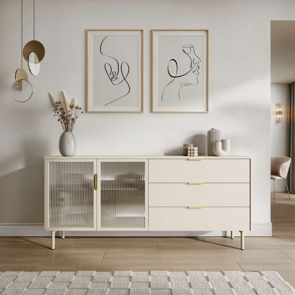 SIDEBOARD LINEA mit LED-Beleuchtung Kaschmir - Kaschmir, Holzwerkstoff (181/83/39cm) - Lookway