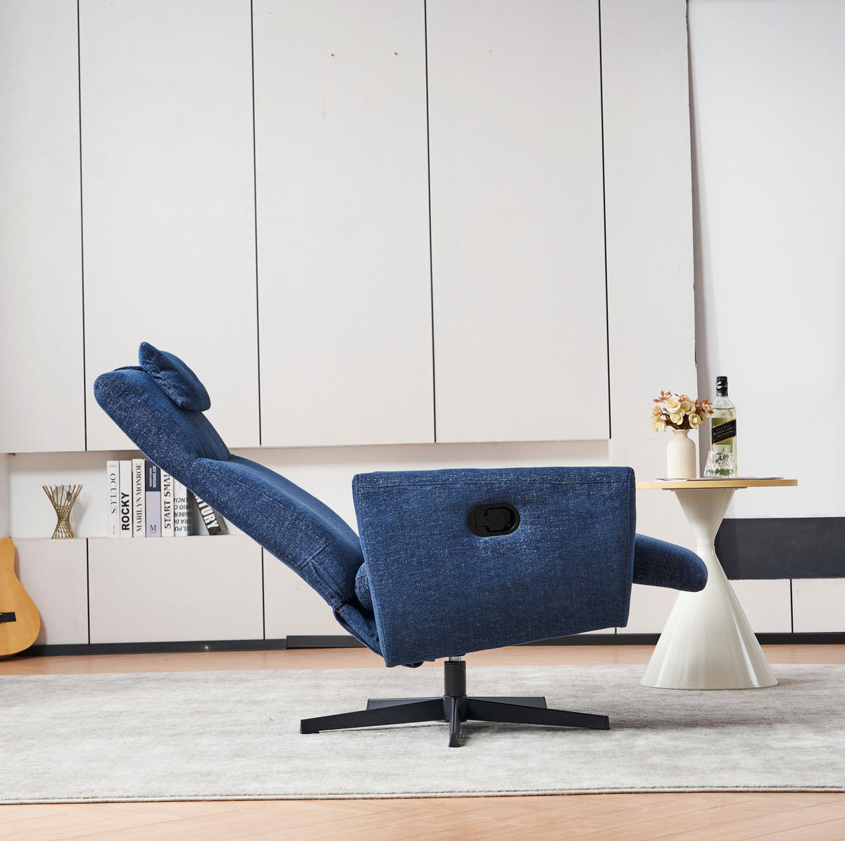 RELAXSESSEL Chenille mit Liegefunktion und 360° Drehfunktion 67/80.5/110 cm Blau - Blau, Textil (80.5/110/67cm) - Redom