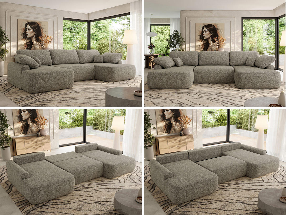 WOHNLANDSCHAFT CUBO U Grau Struktur - Schwarz/Grau, Kunststoff/Textil (370/100/187cm) - MKS