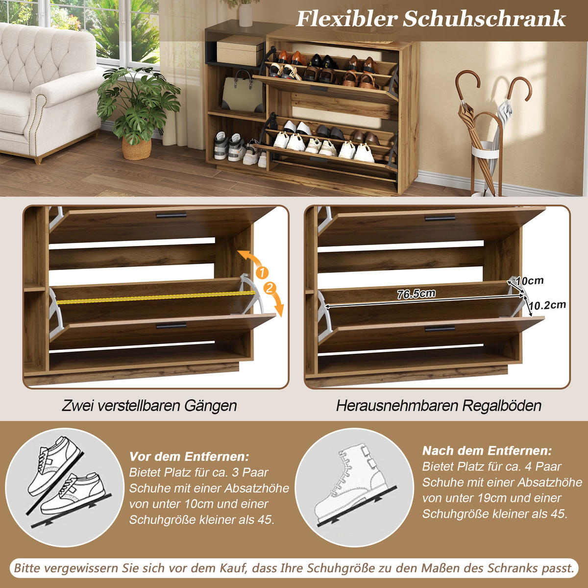 SCHUHSCHRANK Naturholzfarbe und Schwarz 120/32/84,5 cm - Naturfarben, Holzwerkstoff (120/84.5/32cm) - PANGIVO