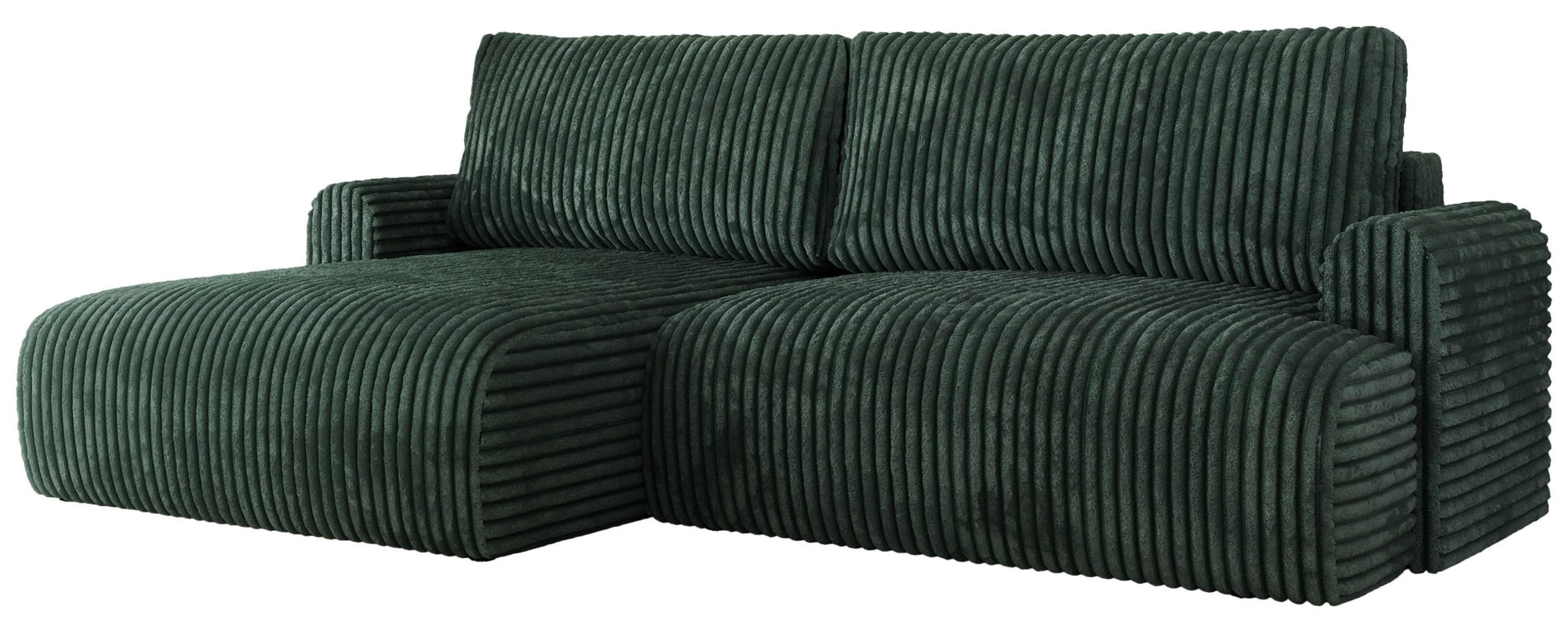 ECKSCHLAFSOFA TONO L Grün Cord - links - Schwarz/Grün, Kunststoff/Textil (260/150cm) - MKS