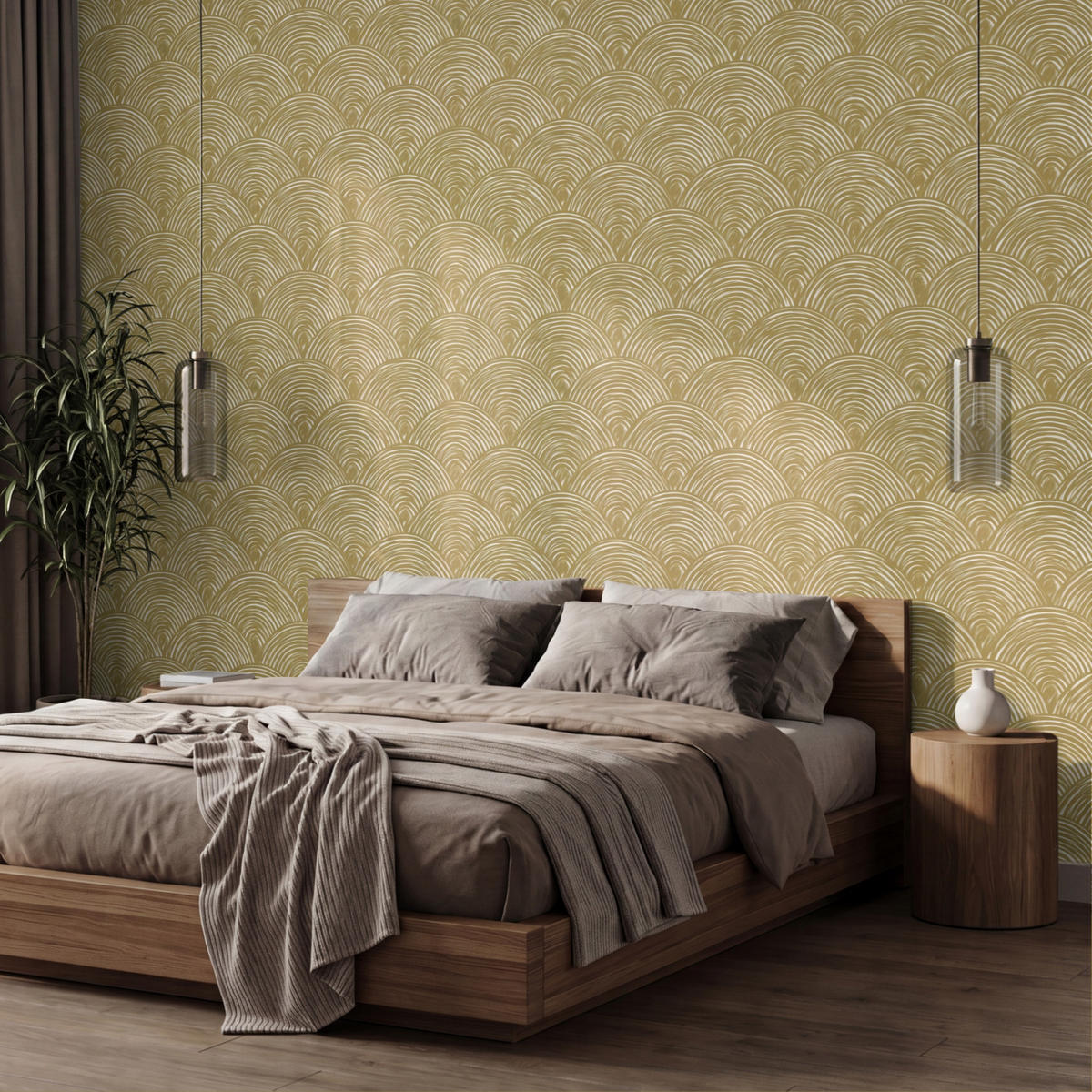 TAPETE - Fächer - Geometrisch - Grün - 400x240 cm - Goldfarben, Papier (400/240cm) - OnlyWow