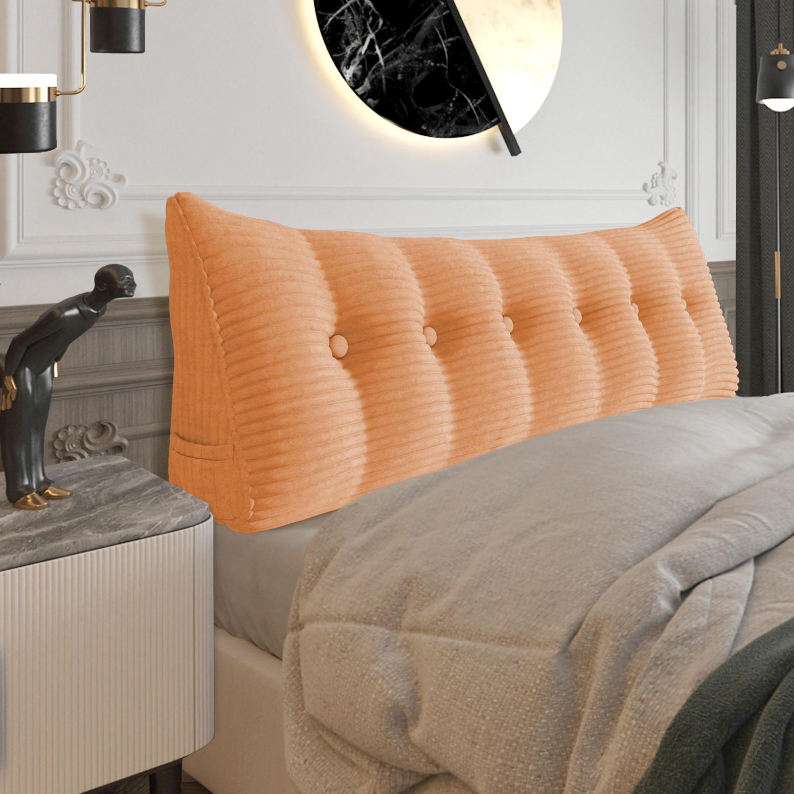 RÜCKENKISSEN für Bett Kord Pfirsichfarben 180 cm - Pink, Textil (50/180cm) - Vercart