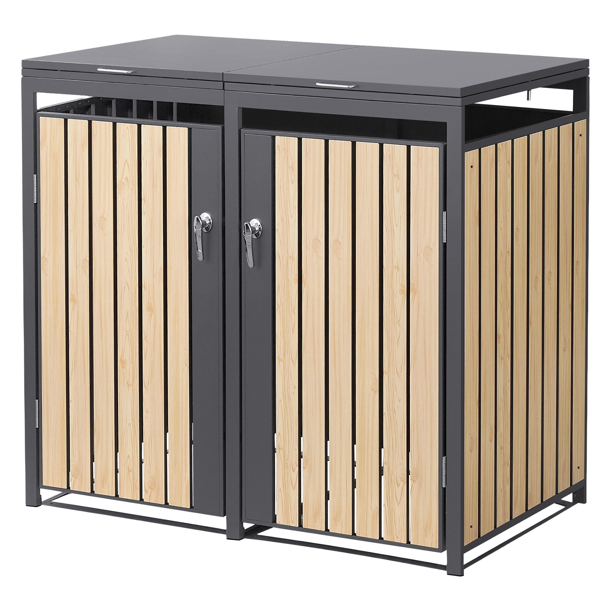MÜLLTONNENBOX 2er Anthrazit-Lärchenoptik - Naturfarben, Metall (132/120/80cm) - ML-DESIGN