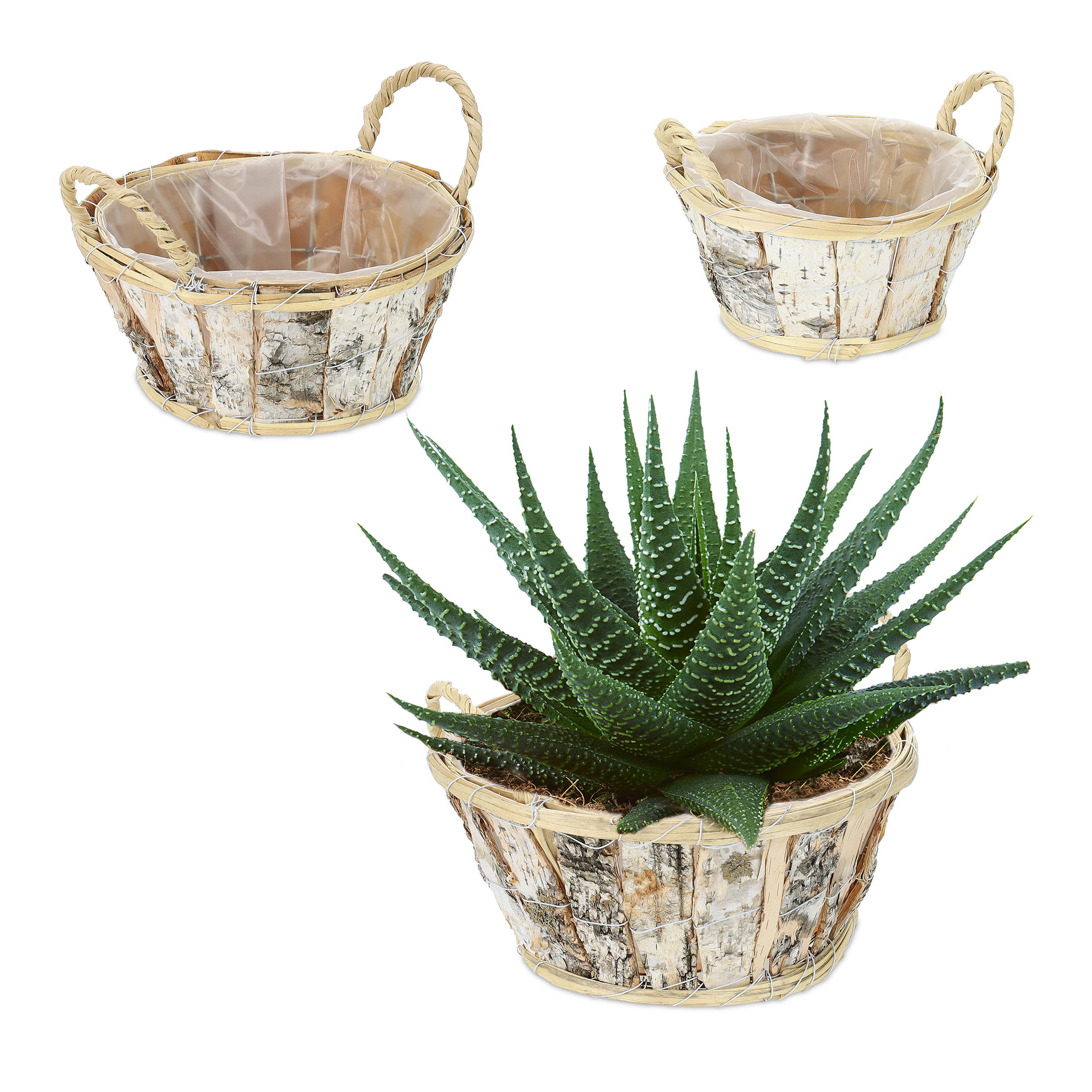 3xBLUMENTOPF - Multicolor, Holz/Textil (27.5/19/27.5cm) - Relaxdays