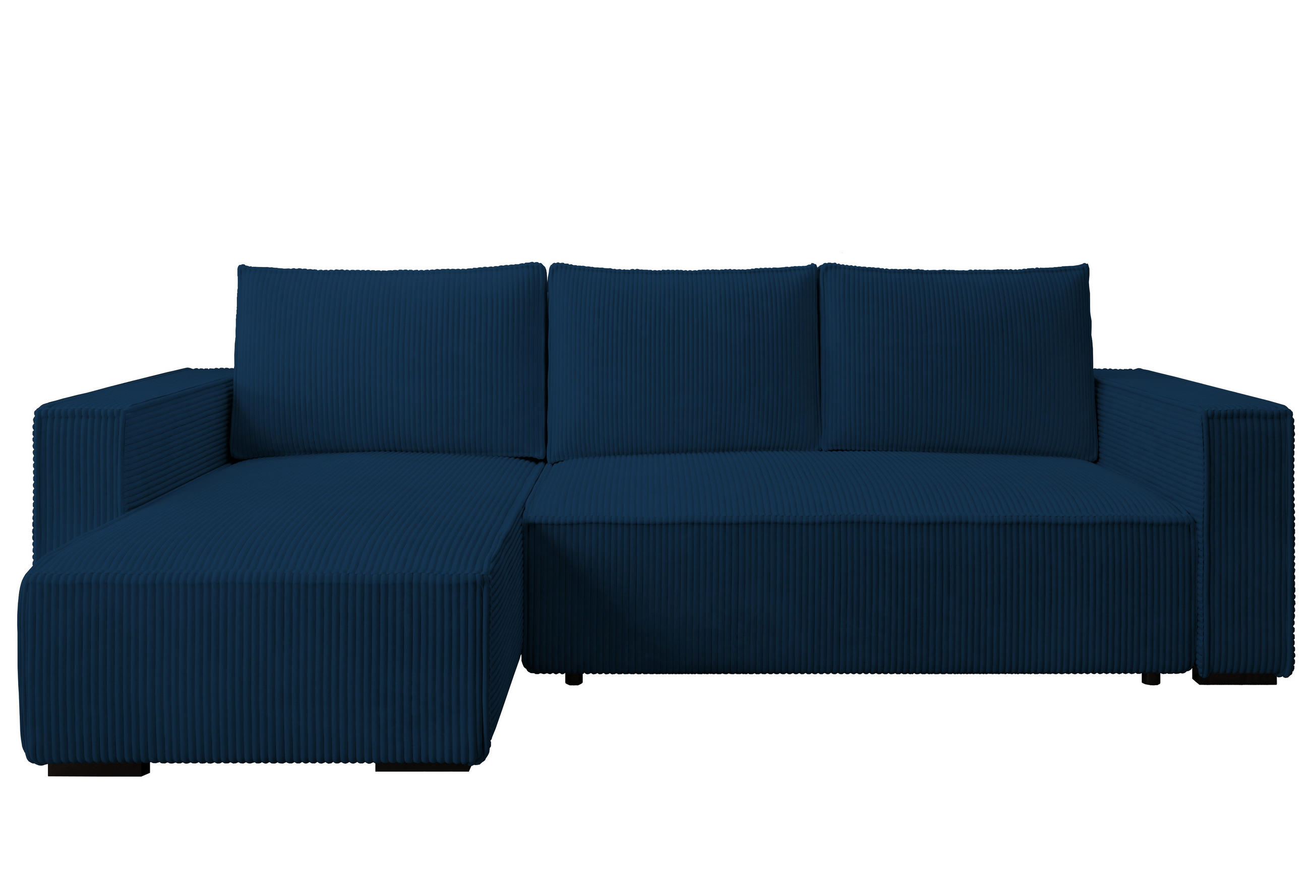 ECKSOFA CUDDY L, Eckcouch in L-Form mit Schlaffunktion und Bettkasten, Farbe: Blau, Cordstoff, Ottomane Links - Blau, Textil (240/140cm) - Storez24