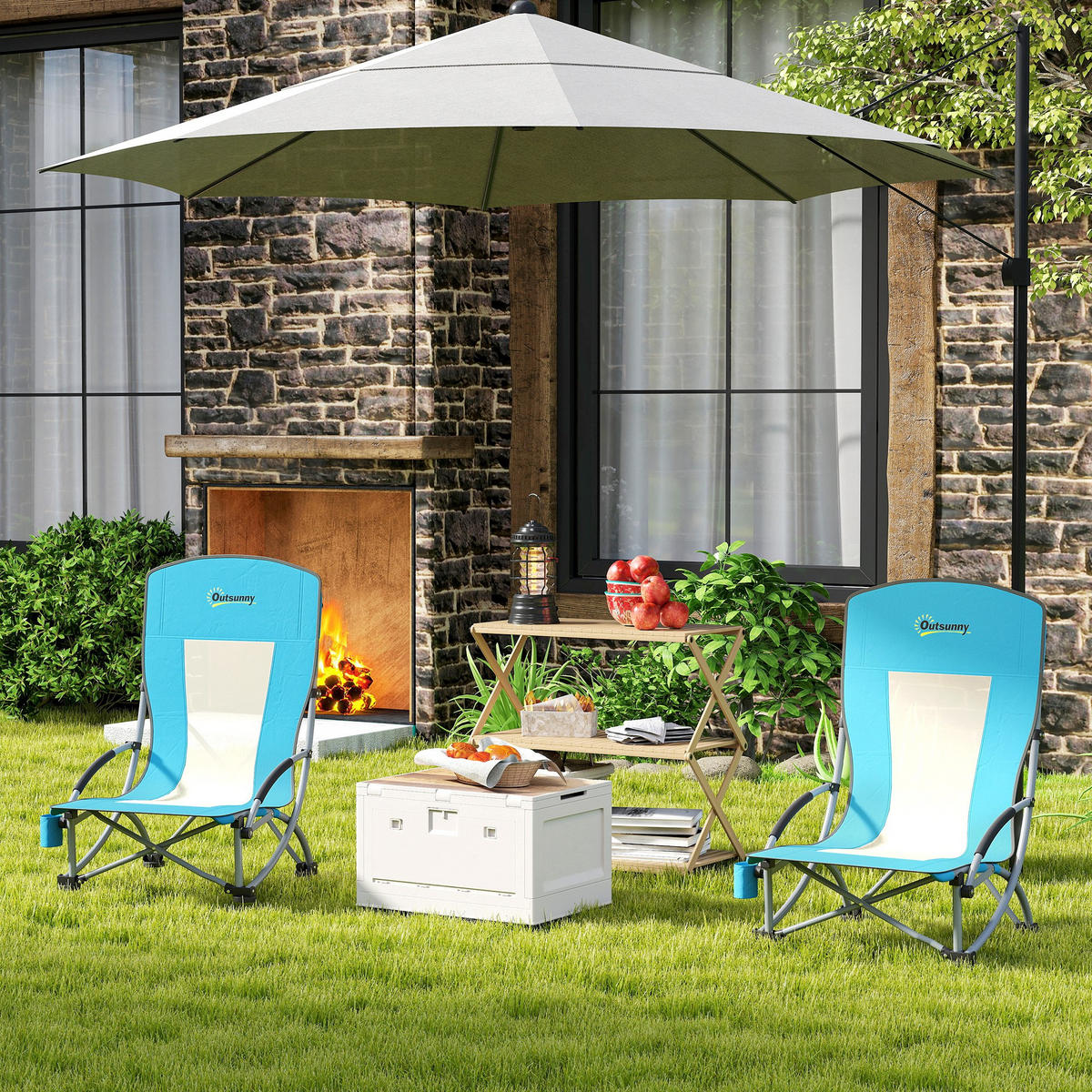 GARTENKLAPPSESSEL DE-15662 70/58/79 cm, mit Getränkehalter Blau - Blau, Metall (58/79/70cm) - ComfortXL