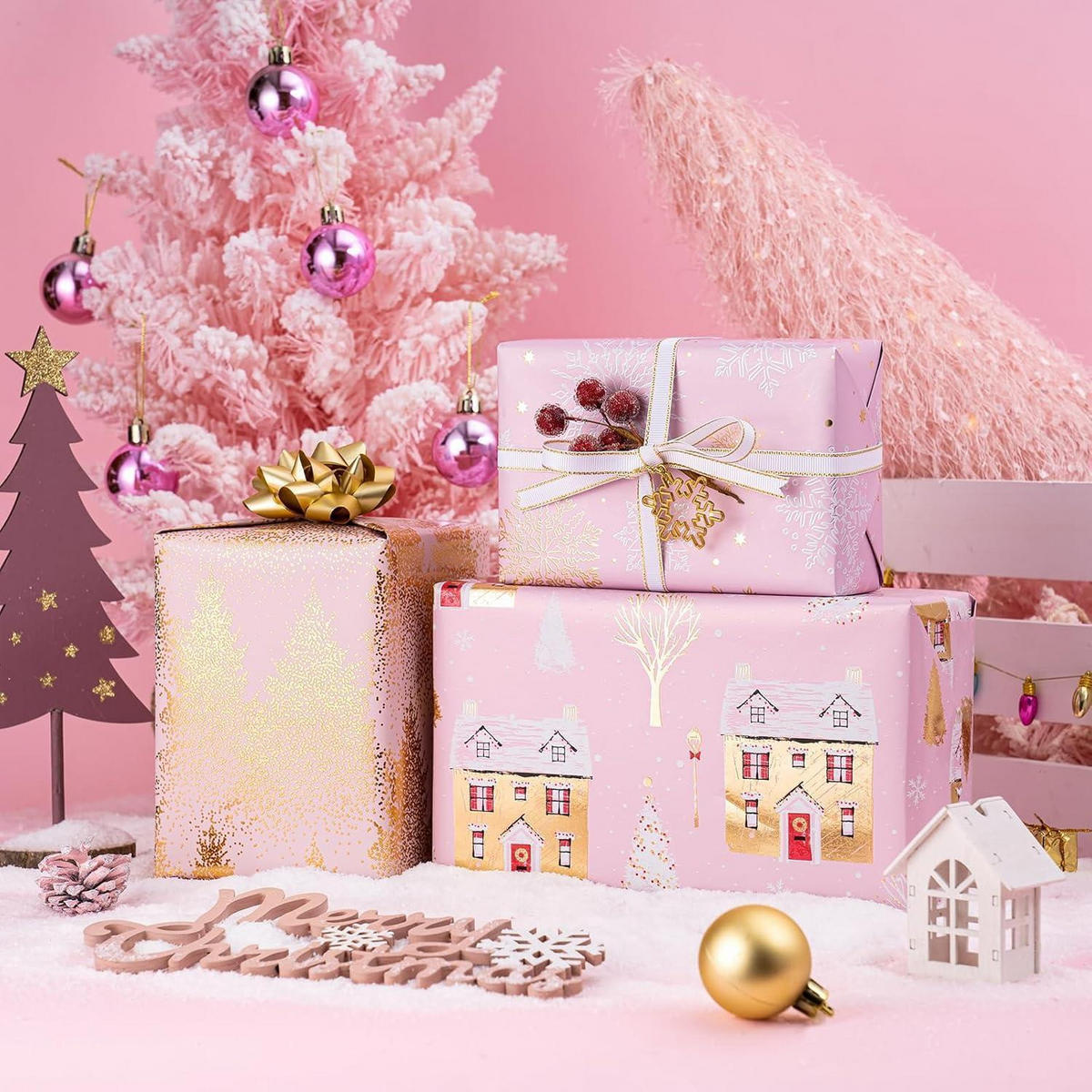 GESCHENKPAPIER 3-teiliges Set 43,2 cm x 3 m Rosa Gold - Multicolor, Papier (4/44/10cm)