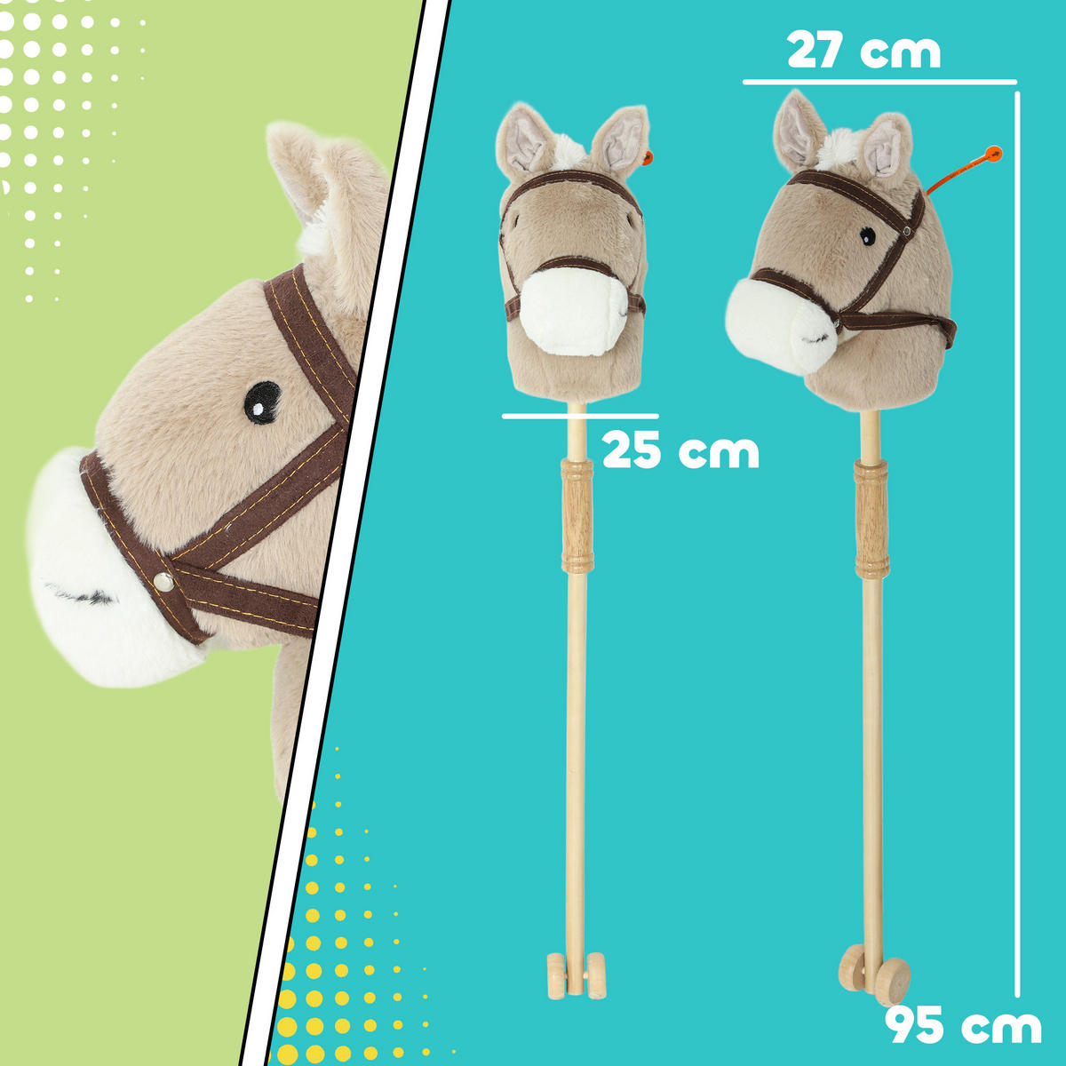 STECKENPFERD Polyester Pappelholz Grau - Grau, Textil (25/95cm) - AIYAPLAY