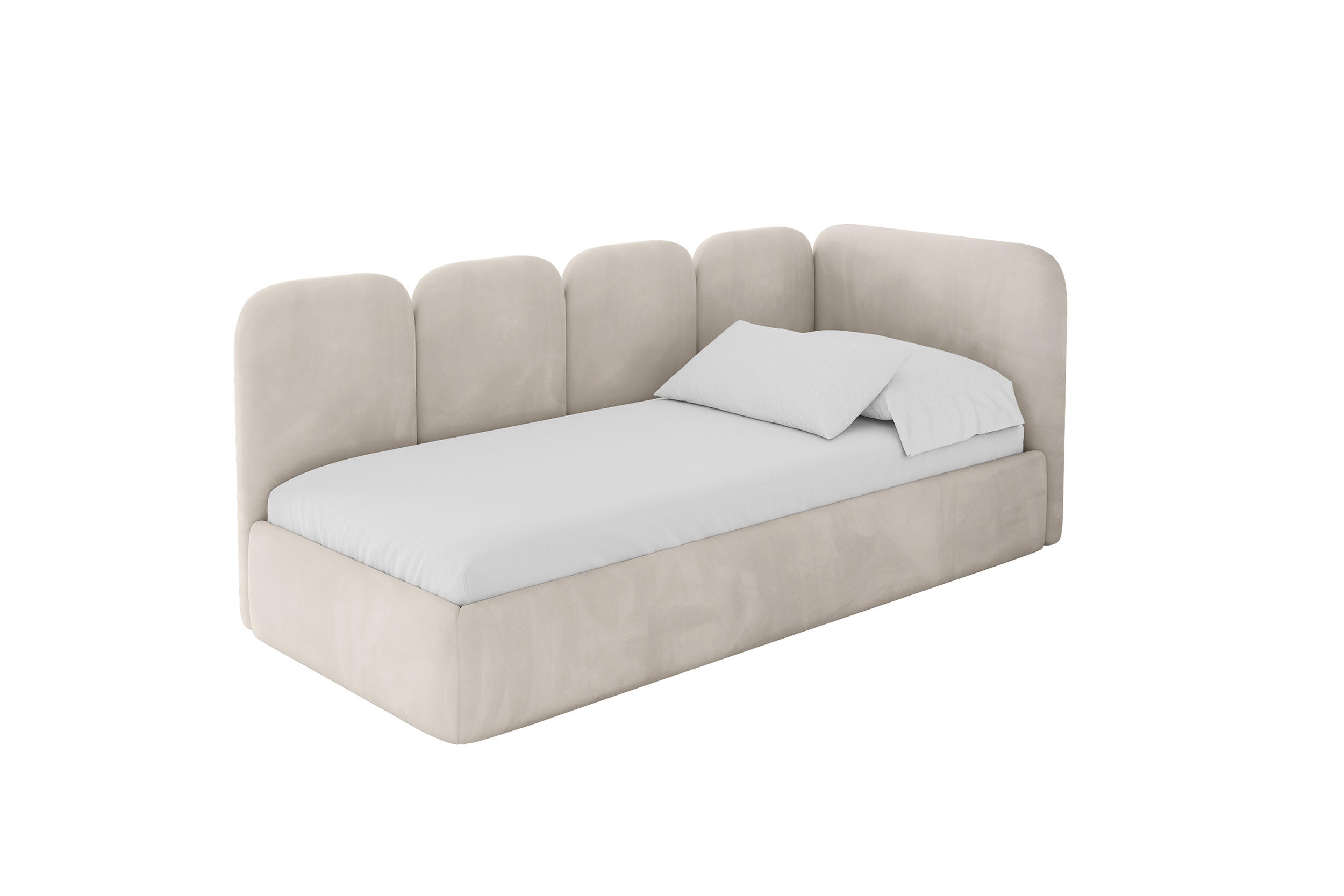 EINZELLBETT Jugendbett mit Bettkasten, Links - VELY 80x200 Beige - Ecru, Holzwerkstoff/Textil (80/200cm) - ALTDECOR