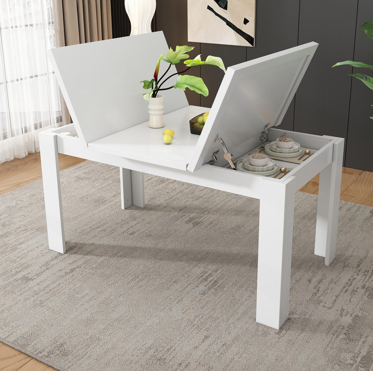 JEDÁLENSKÝ stôl 120/70 cm MDF biely s úložným priestorom - biela, kompozitné drevo (120/70/75cm) - BEAOK