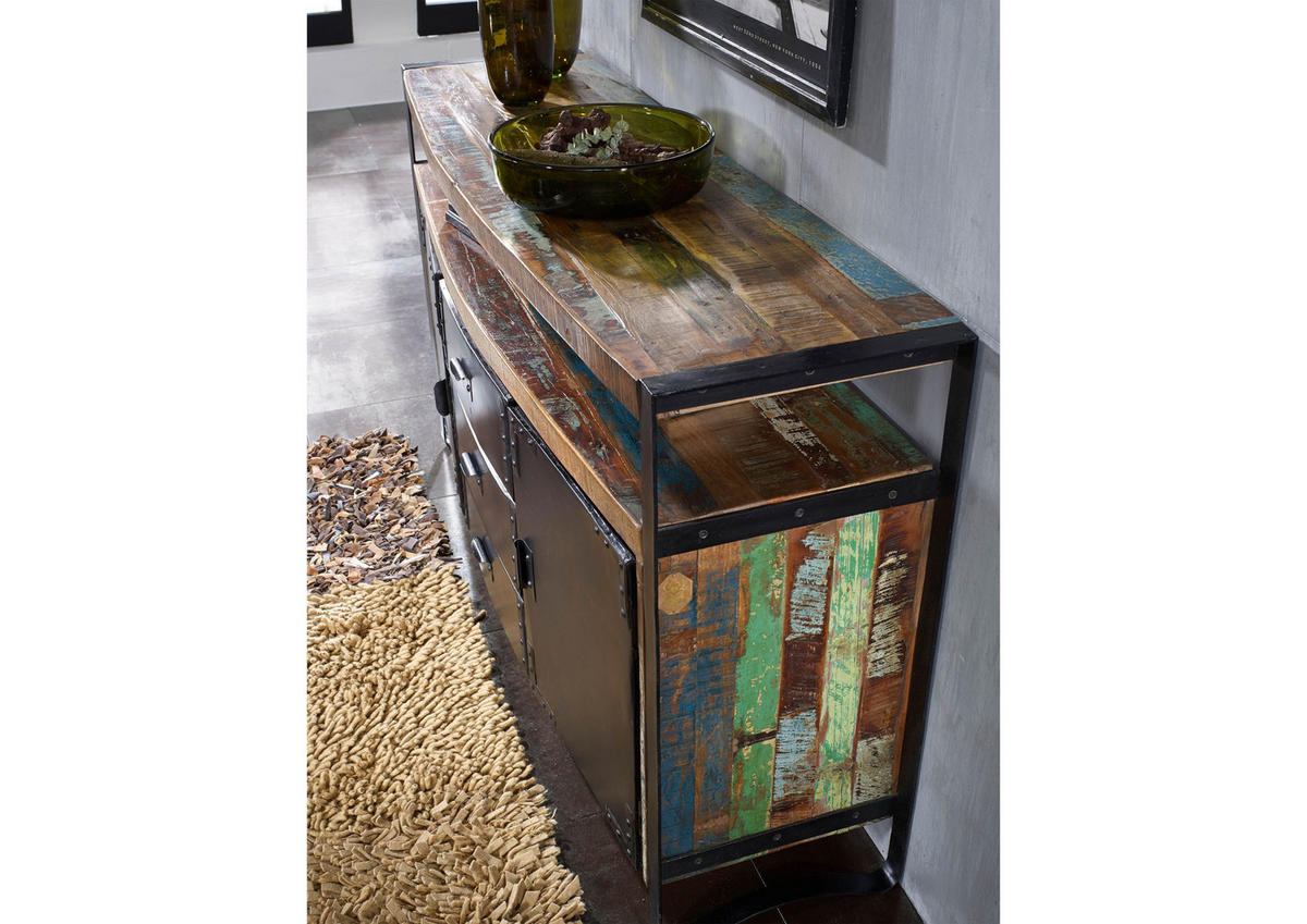 SIDEBOARD Altholz 150x43x90 mehrfarbig lackiert INDUSTRIAL #06 - Multicolor, Holz (150/90/43cm) - Massivmoebel24