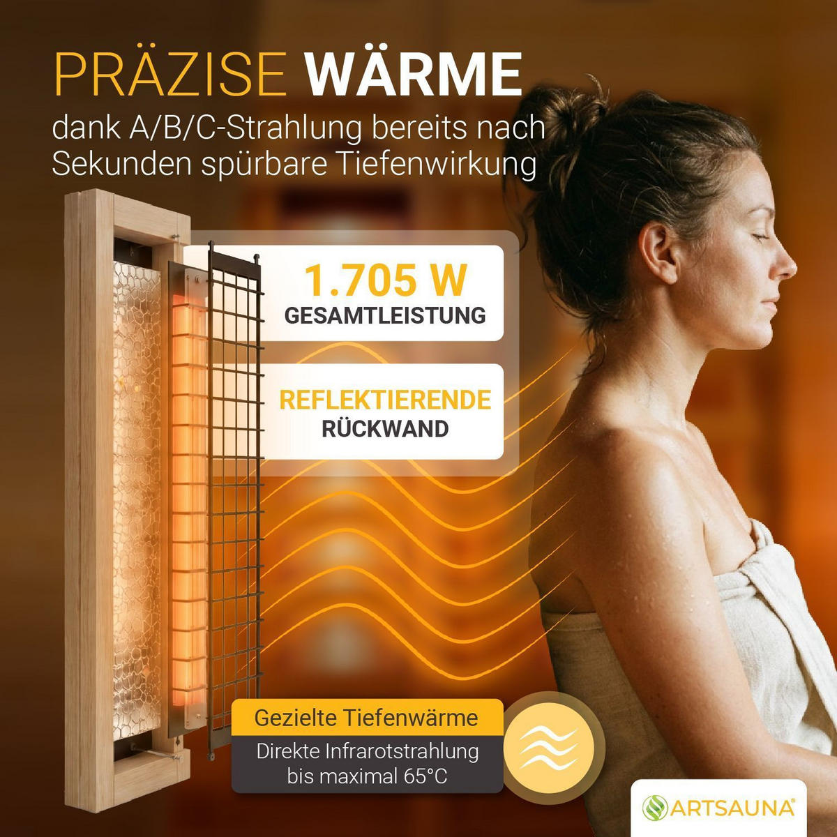 INFRAROTKABINE Trondheim90 natur mit Dual-Technologie & Hemlockholz - Schwarz, Holz (90/190/90cm) - Artsauna