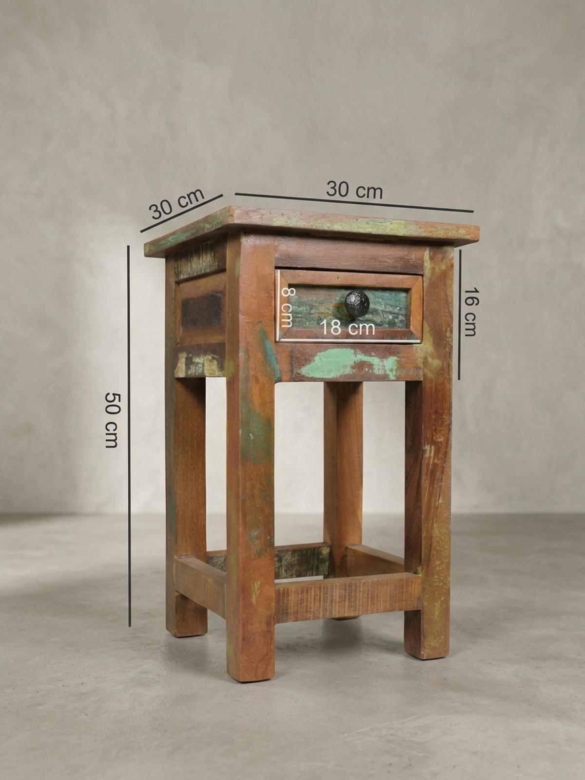 BEISTELLTISCH – Mango Massivholz Braun mit Schublade Shabby Chic - Braun, Holz (30/30/50cm) - KADIMA DESIGN