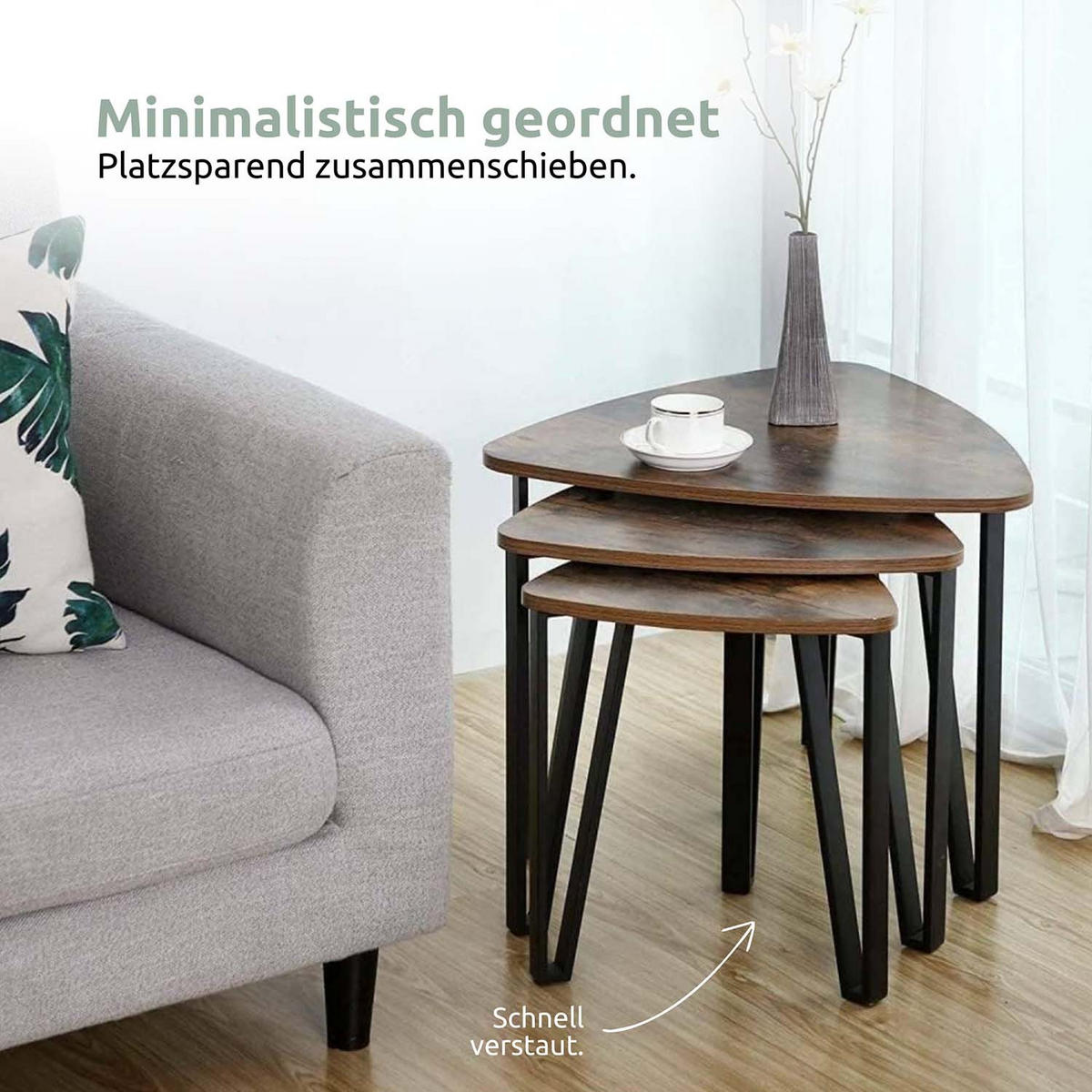 BEISTELLTISCH 3er Set Radon - Holzfarben / Metall - Schwarz/Naturfarben, Holzwerkstoff/Metall (58.6/58.6/45cm) - holz4home