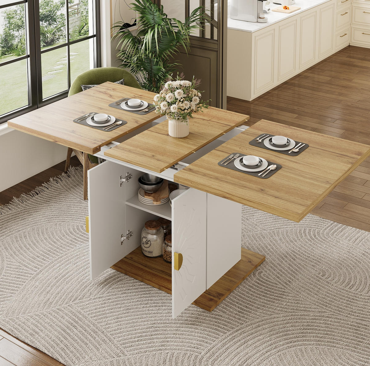 ESSTISCH aus MDF 110(140)x70x76 cm Weiß mit Ausziehfunktion und 2 Ablageböden - Weiß, Holzwerkstoff (110/70/76.5cm) - Modfu
