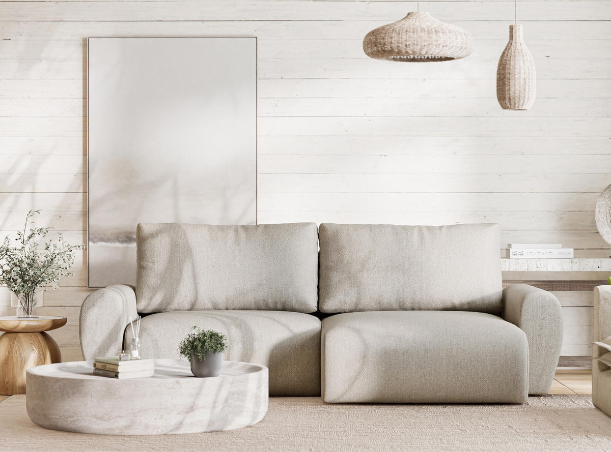 ECKSOFA MIT SCHLAFFUNKTION Numba Beige Webstoff - Beige/Schwarz, Holz/Holzwerkstoff (253/153cm) - Maison de Reve