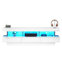 TV-SCHRANK 160x38cm Hochglanz LED-Beleuchtung App-Steuerung Weiß Glasfächer - Weiß, Holz (40.5/29/63.5cm) - FLIEKS