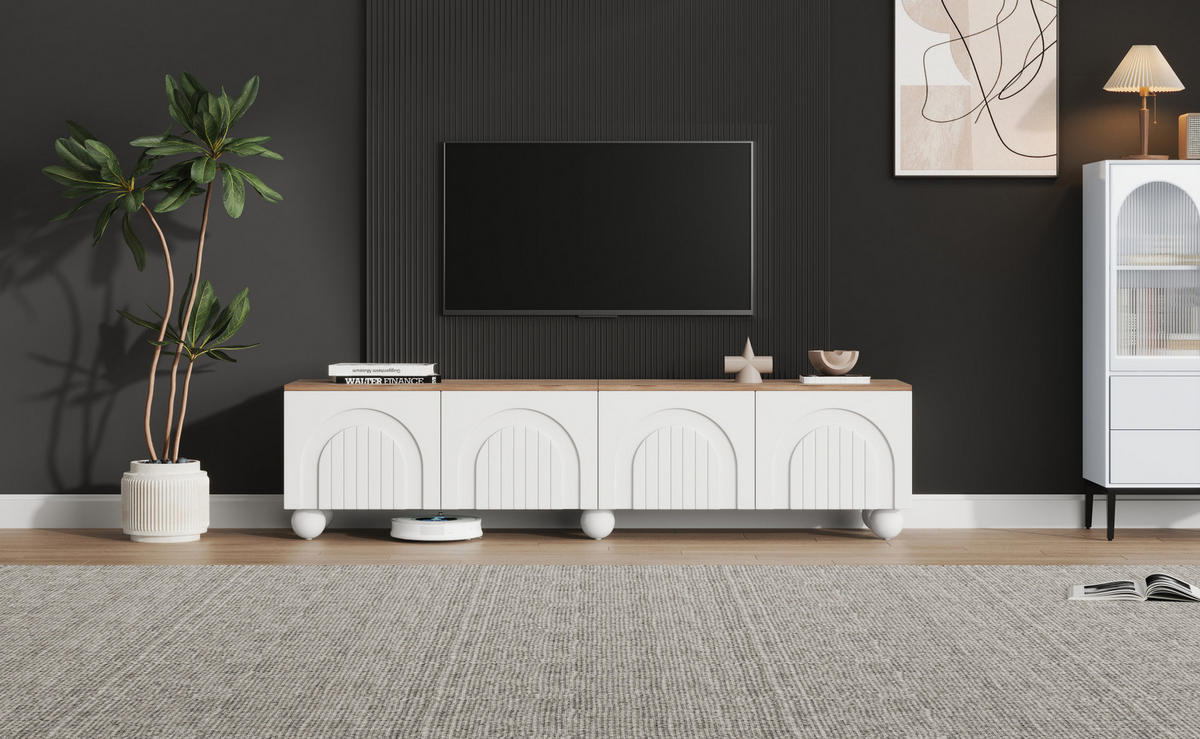 TV-LOWBOARD 180/40/45 cm mit 4 Türen und Push-to-Open-System - Weiß, Holzwerkstoff (180/45/40cm) - BEAOK