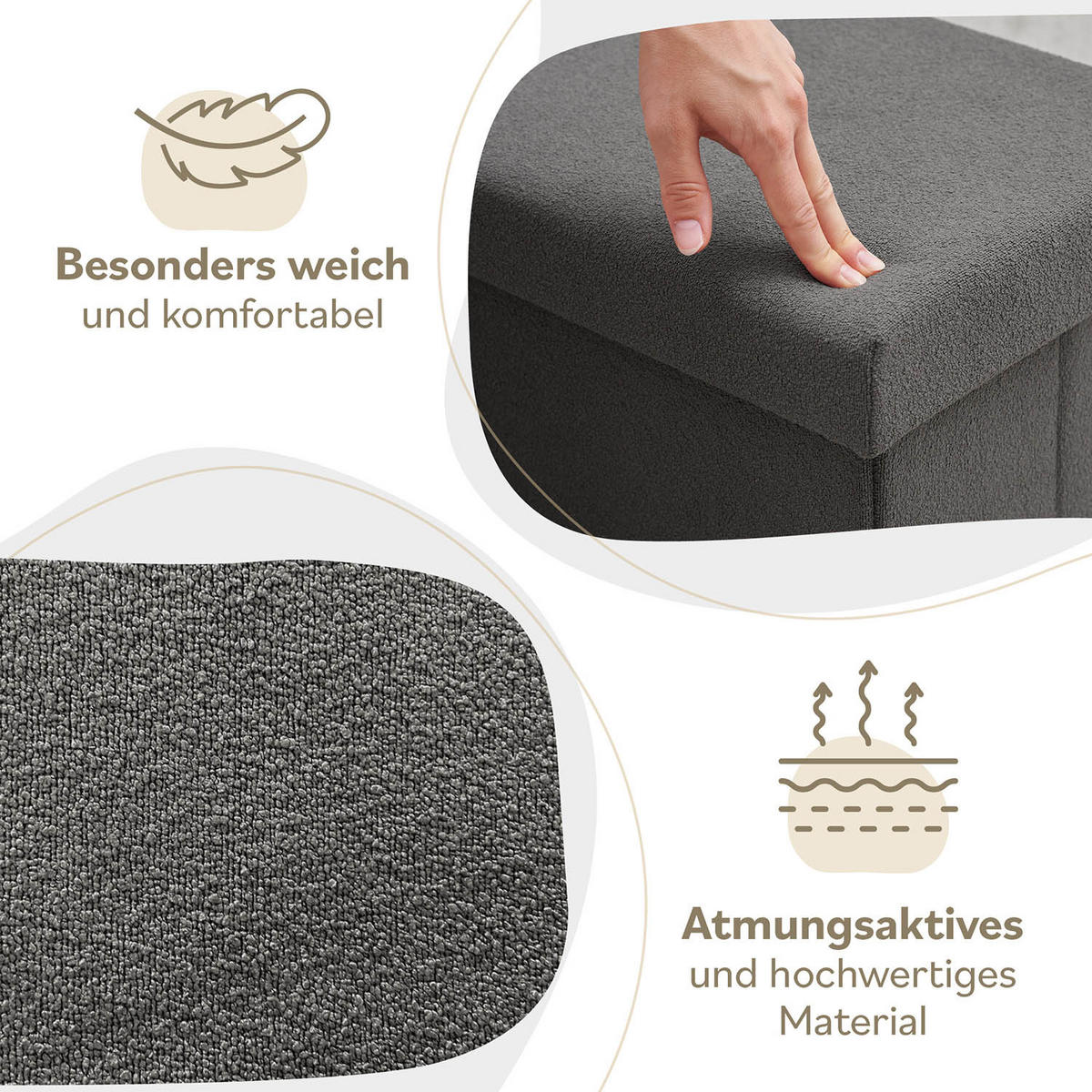 SITZHOCKER 41/31/31 cm, faltbar, Dunkelgrau - Dunkelgrau, Kunststoff (31/31/41cm) - Laleni