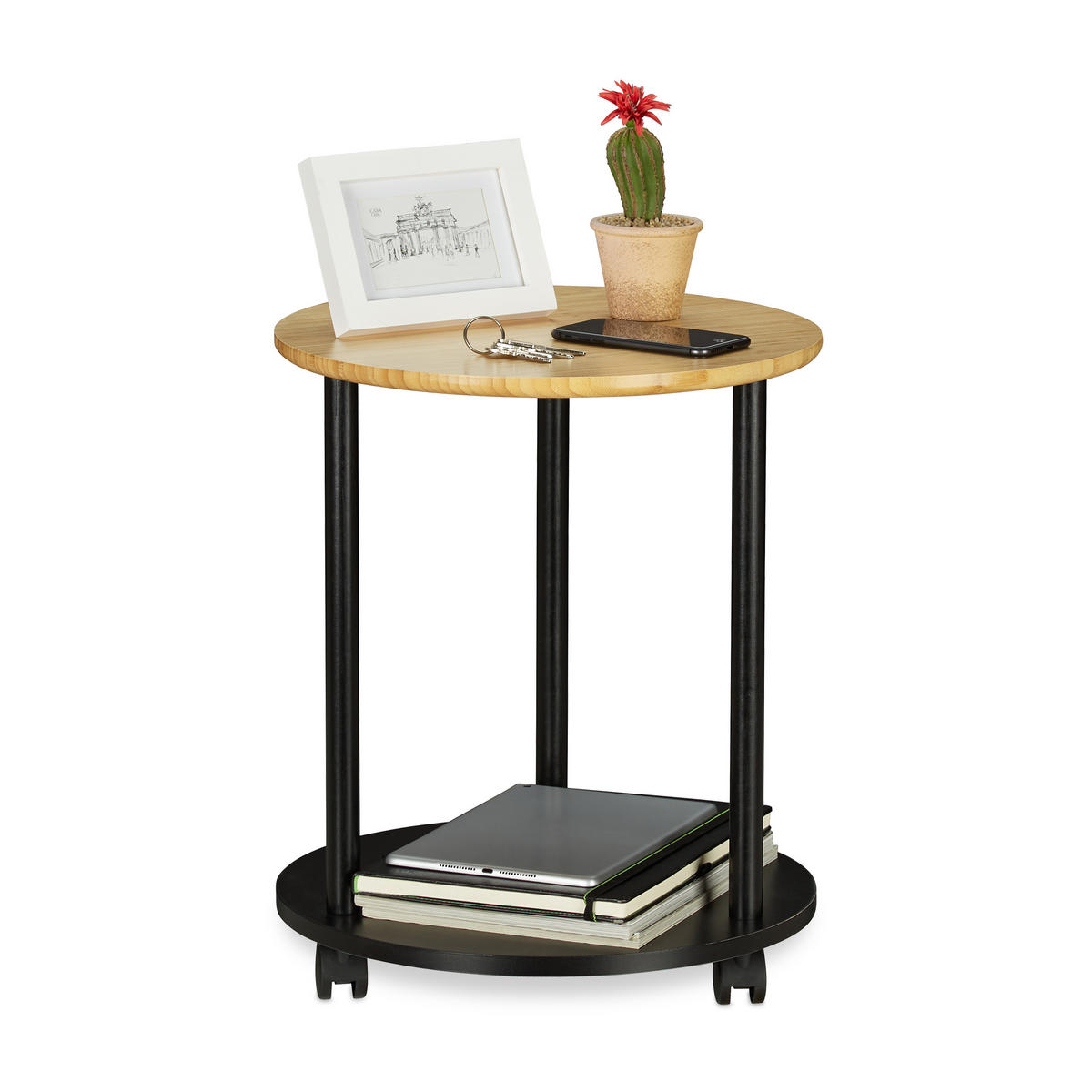 BEISTELLTISCH - Schwarz, Holz/Kunststoff (40/40/49cm) - Relaxdays