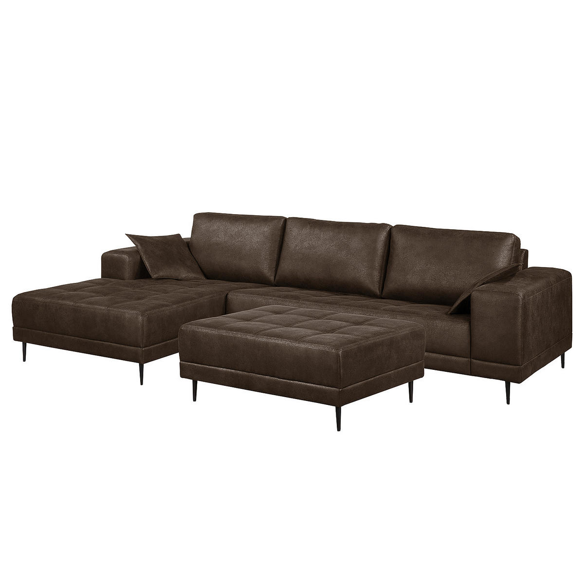 ECKSOFA mit Ottomane - Antiklederlook - Braun, Textil (282/167cm) - home24