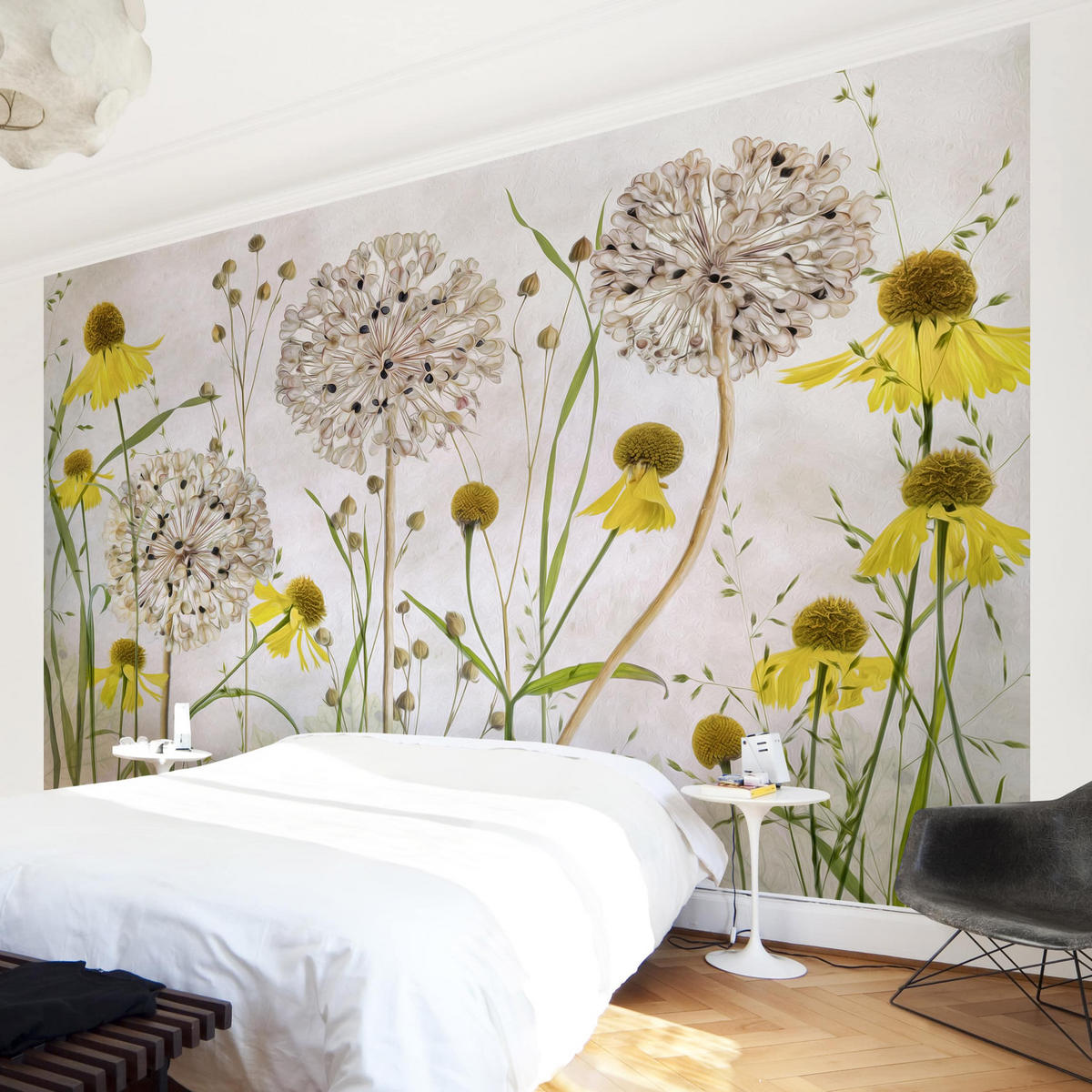 FOTOTAPETE Allium und Helenium Illustration 336/225 cm - Eichefarben, Papier (336/225cm) - Bilderwelten